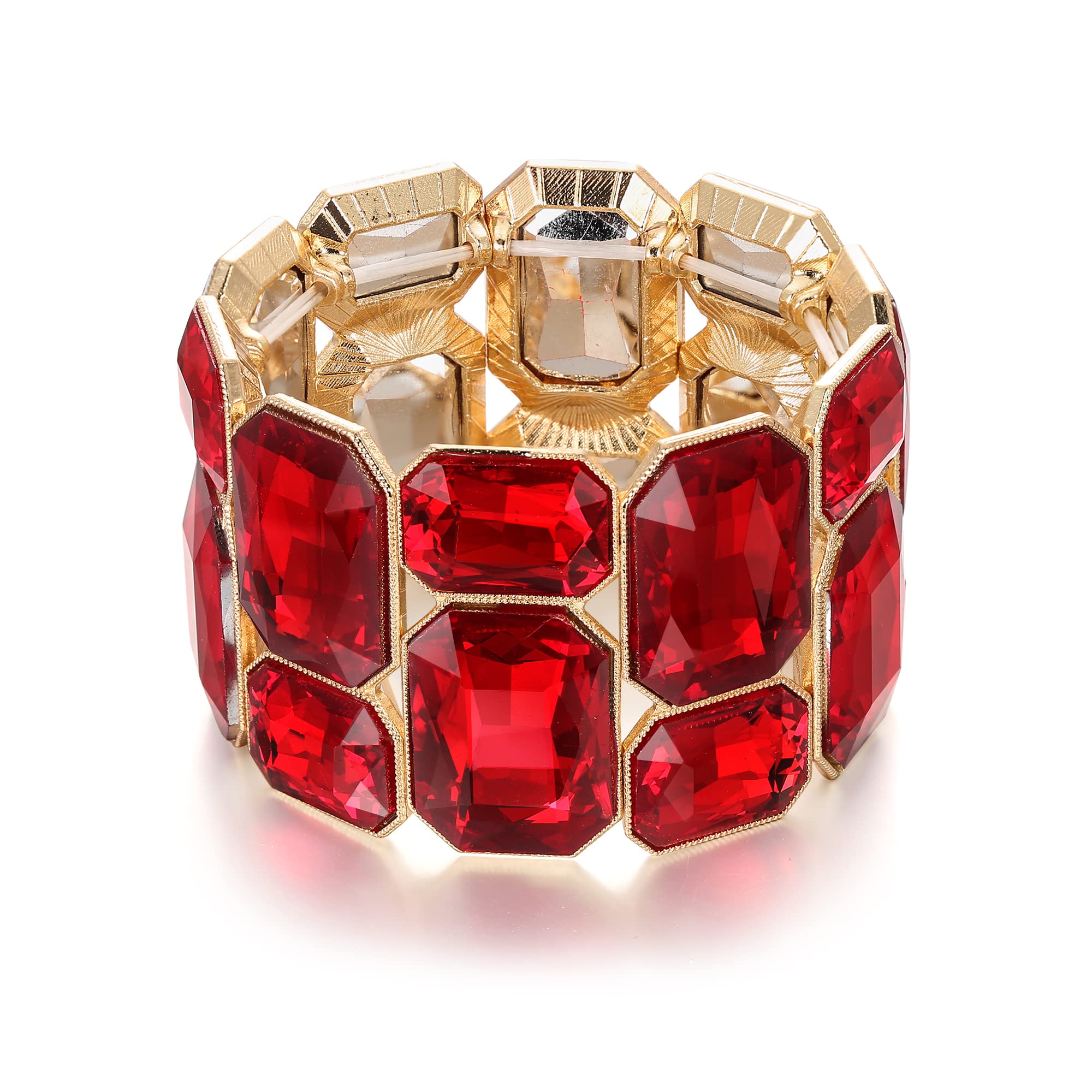 EVER FAITH Pulsera Elástica Mujer cristales Diamantes de imitación Art Deco 2 Capas para Mujeres y Niñas