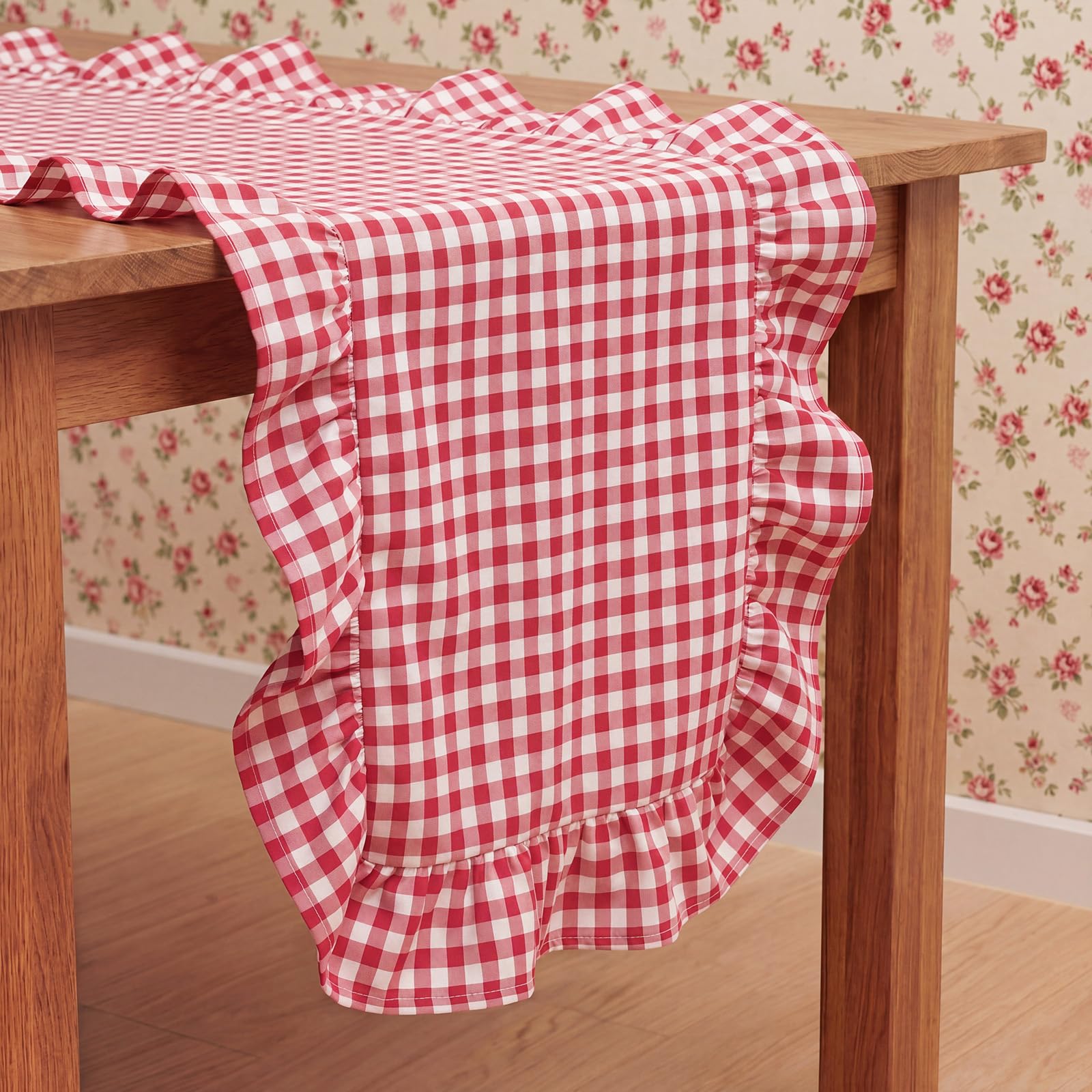 Photo 1 of Tegeme Red Gingham Table Runner 12"x71"