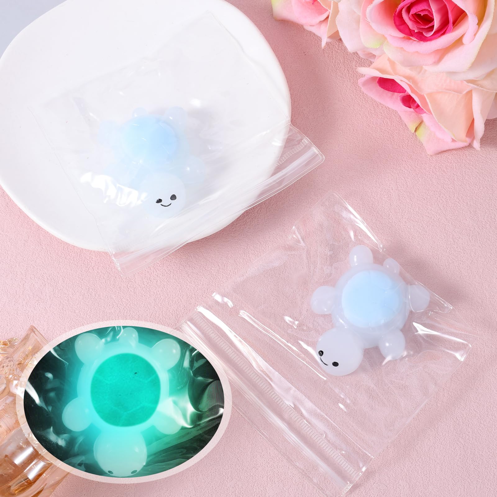 2pcs Glowing in the Dark Turtle Squeeze Toy, Kawaii Stress Fidget Squishy Toys Taba Soft Slow Rising Sensory Turtle Mochi Toy Cute Novelty Party Favors for Kids Adults Home Office Gift (Blue) - Image 3