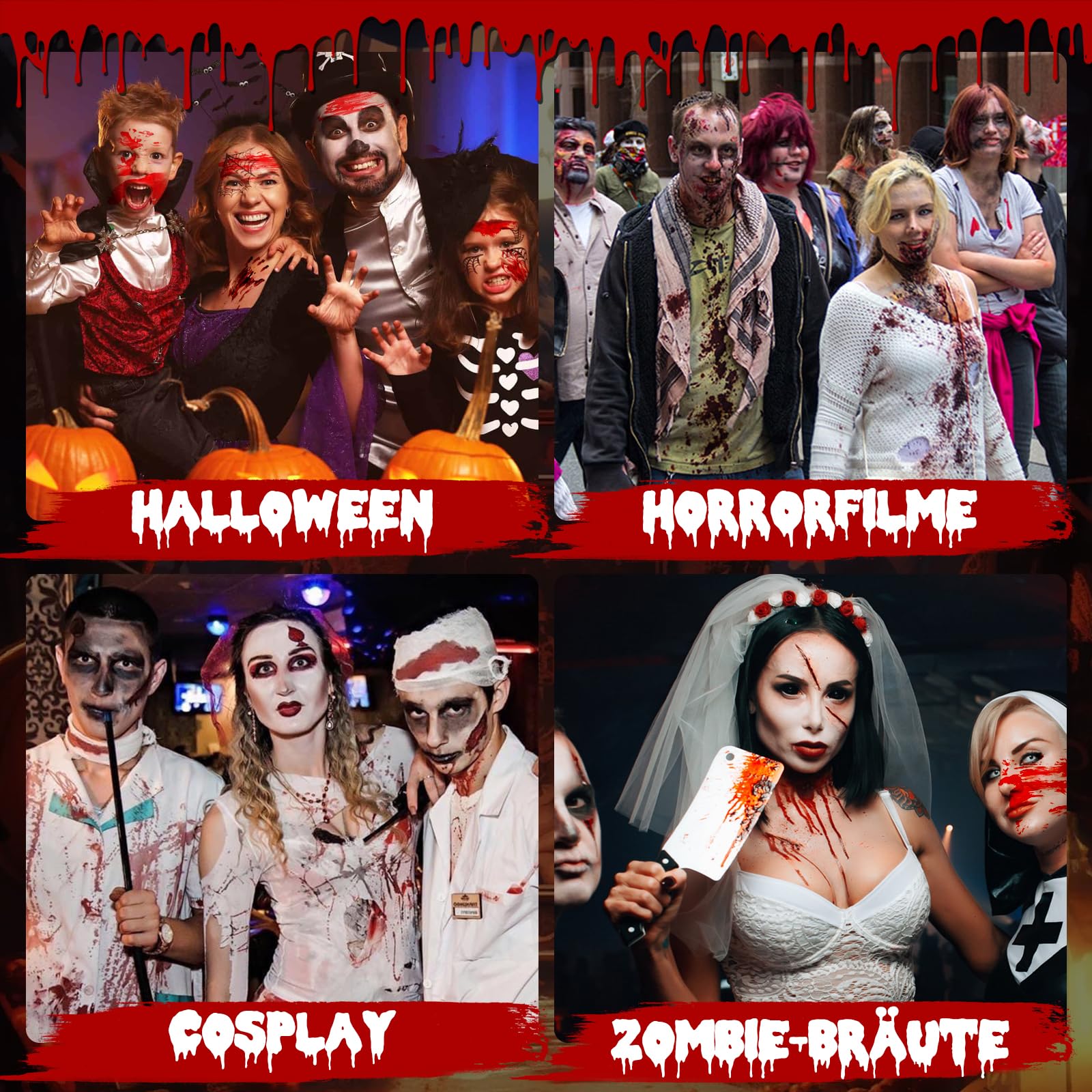 Fake Blood Halloween - 60g Kunstblut Mit Wundschorf & Schwamm