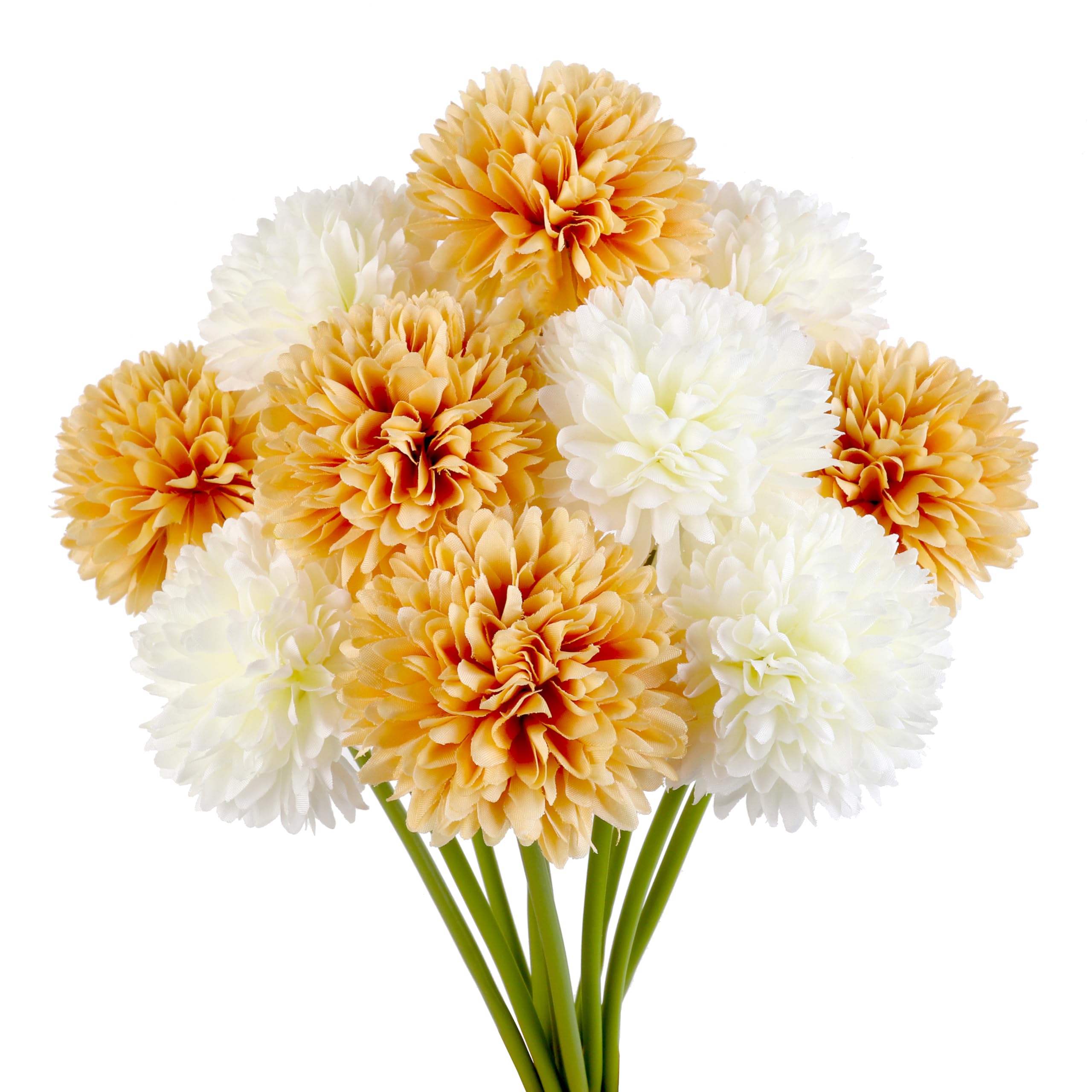 Louiesya 12Pcs Chrysanthemums Artificial Flowers Fake Silk Ball Flowers Mums Bouquets Arrangements Wedding Party Decor St Patricks Day Home Garden Table Centerpieces DIY Floral (Champagne,Cream)