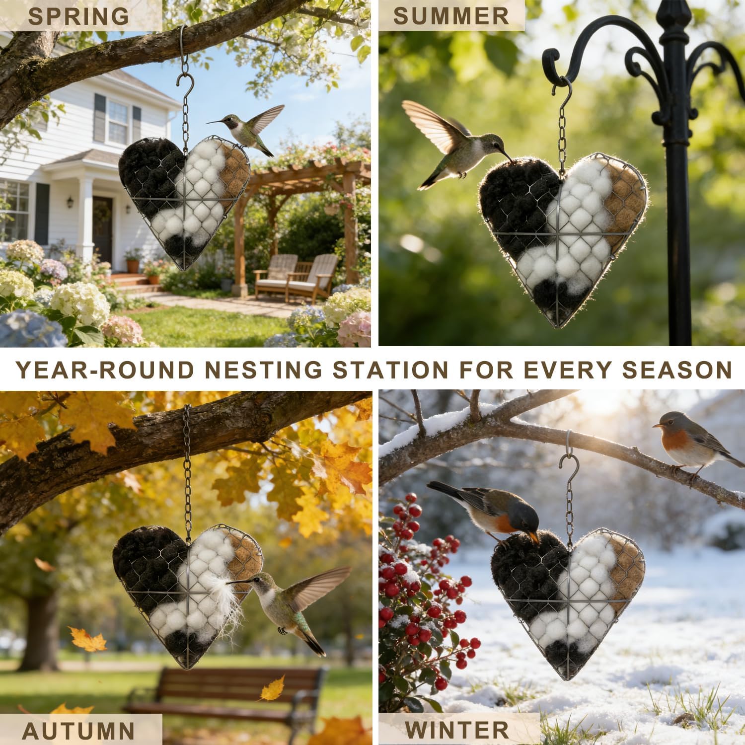 Handmade Fiber Bird Nesting Heart, Alpaca Fiber Bird Material House, Wool Nest Starter Hummingbird Houses, Outdoor Garden Decoration & Bird Lover Gift 