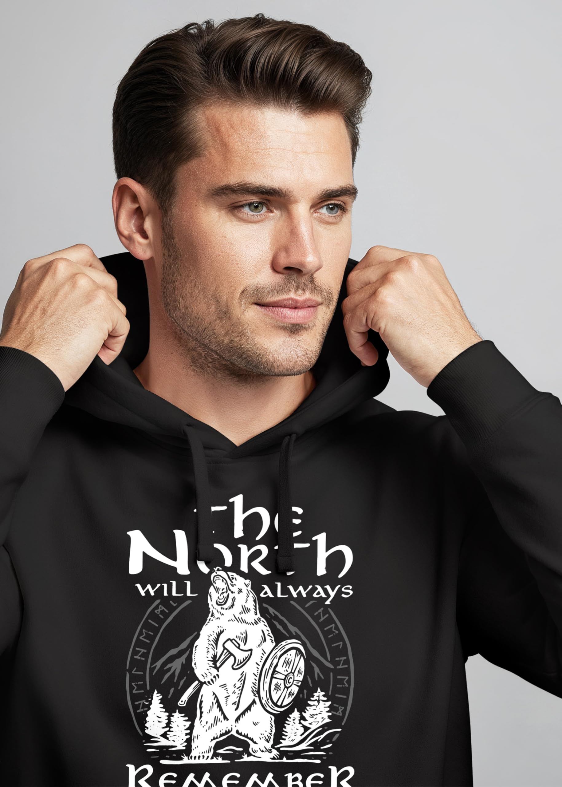 Neverless® Bluza z kapturem męska niedźwiedź Wiking Adventure Runen The North Natur Print Fashion Streetstyle