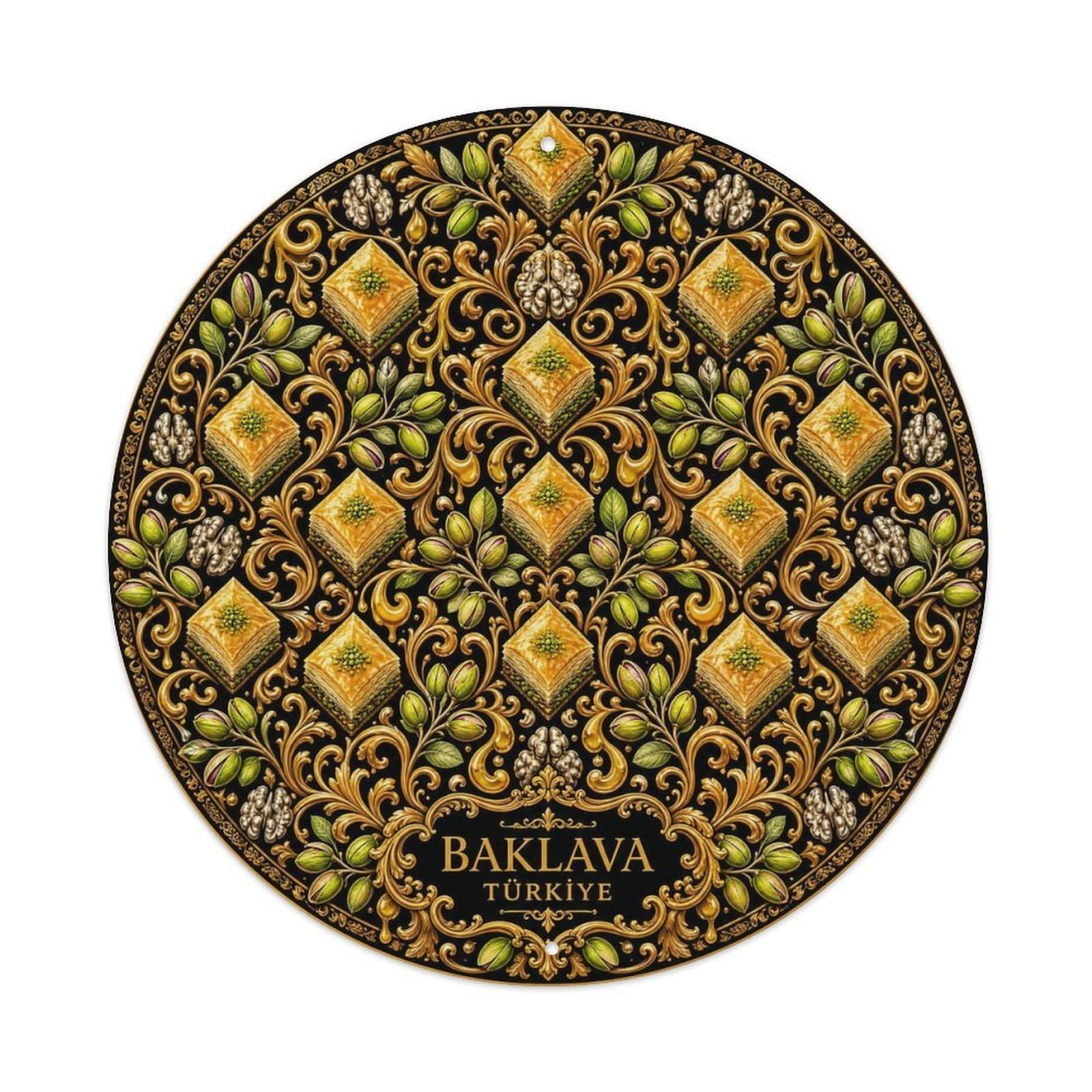 Baklava Midnight Black Arabesque Pattern Metal Tin Sign