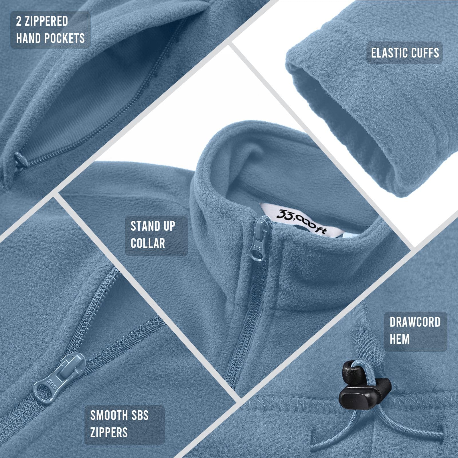 33,000ft Damen Fleecejacke mit Durchgehendem Reißverschluss Stehkragen Damen Leichte Fleece Jacke Antistatische Outdoor Damenjacke für Wandern und Freizeit
