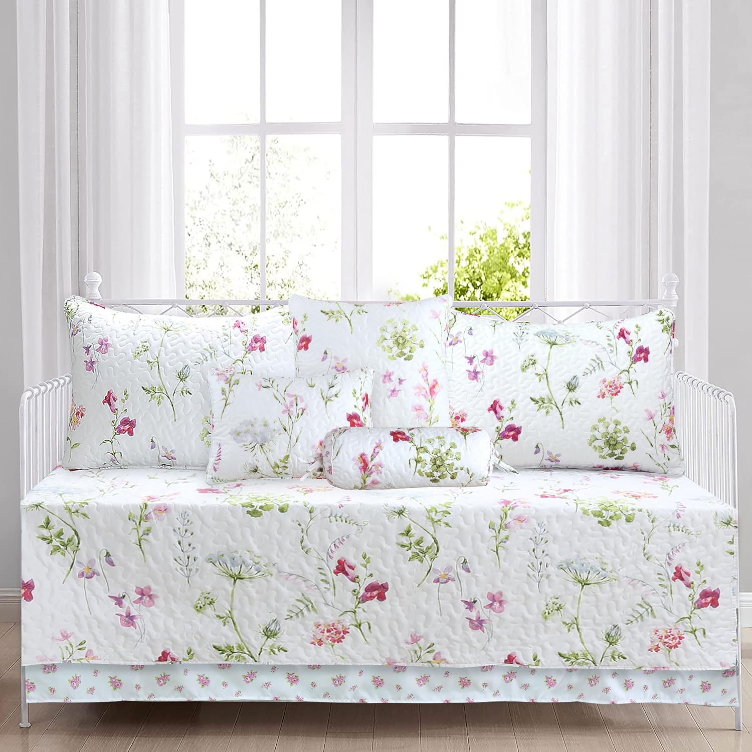 Cozy Line Home Fashions 7 Piece DayBed Quilted Bedding Set, Floral Chintz Blossom Lightweight for All Season