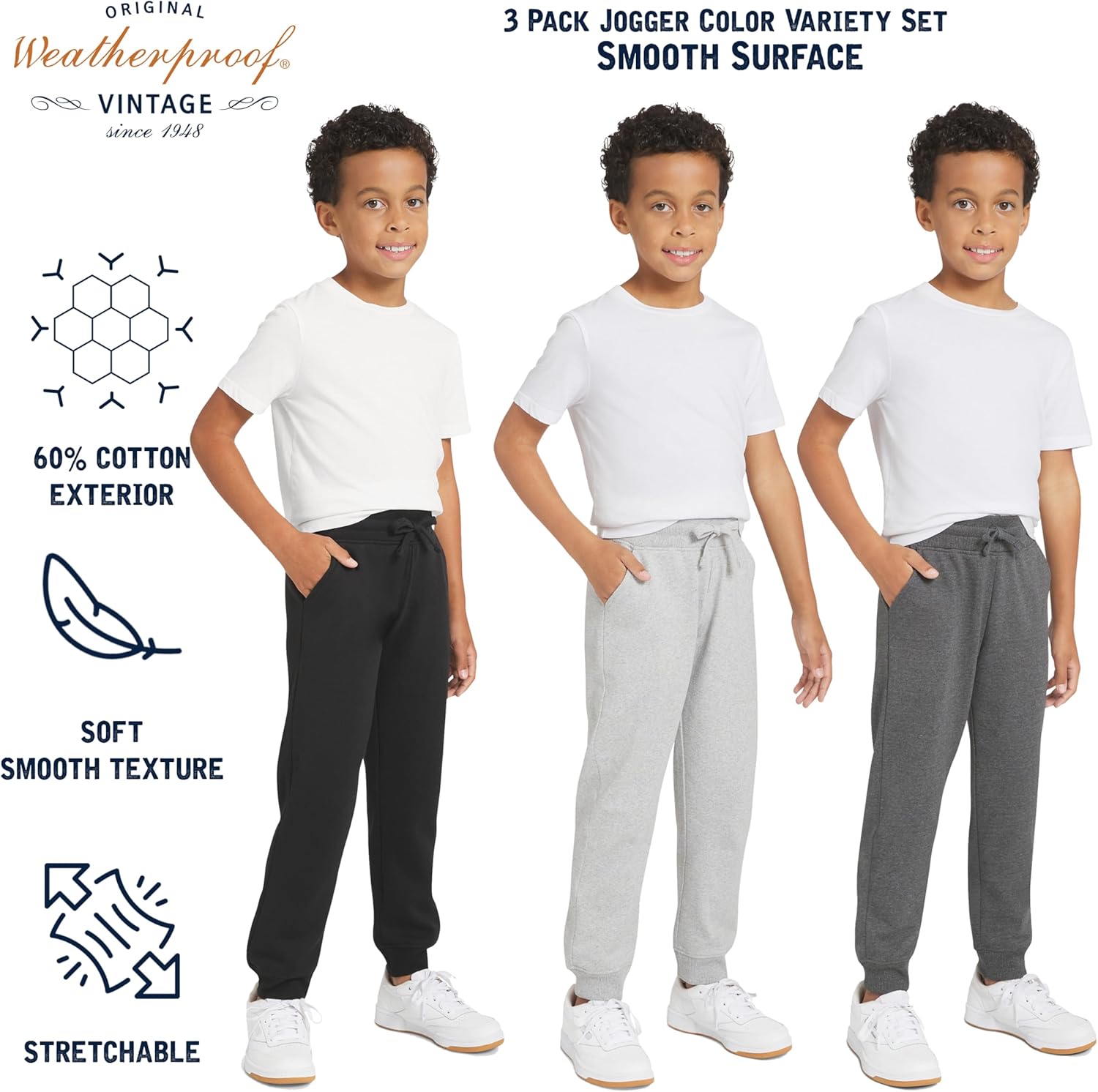 Weatherproof Vintage Boys' 3 Pack Variety Midweight Super Soft Fleece Lined Stretchable Jogger Pants - Image 5
