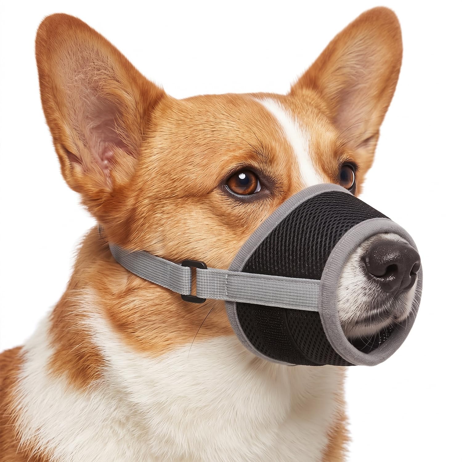 Dog Muzzle Soft Mesh Breathable, Adjustable Anti-Bite, L Grey