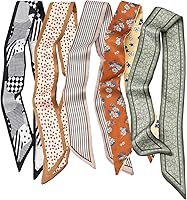 Interesse 5PCS Boho Fashion Scarves for Women - Multifunctional Headbands, Hair Ties, Purse & Bag Charms, Trendy Floral Patterns