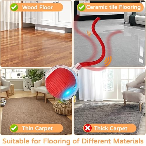 Miniatura 7 de Paquete de 2 juguetes interactivos para gatitos para interiores, cola rápida, rodamiento automático de 360 (rojo y gris)