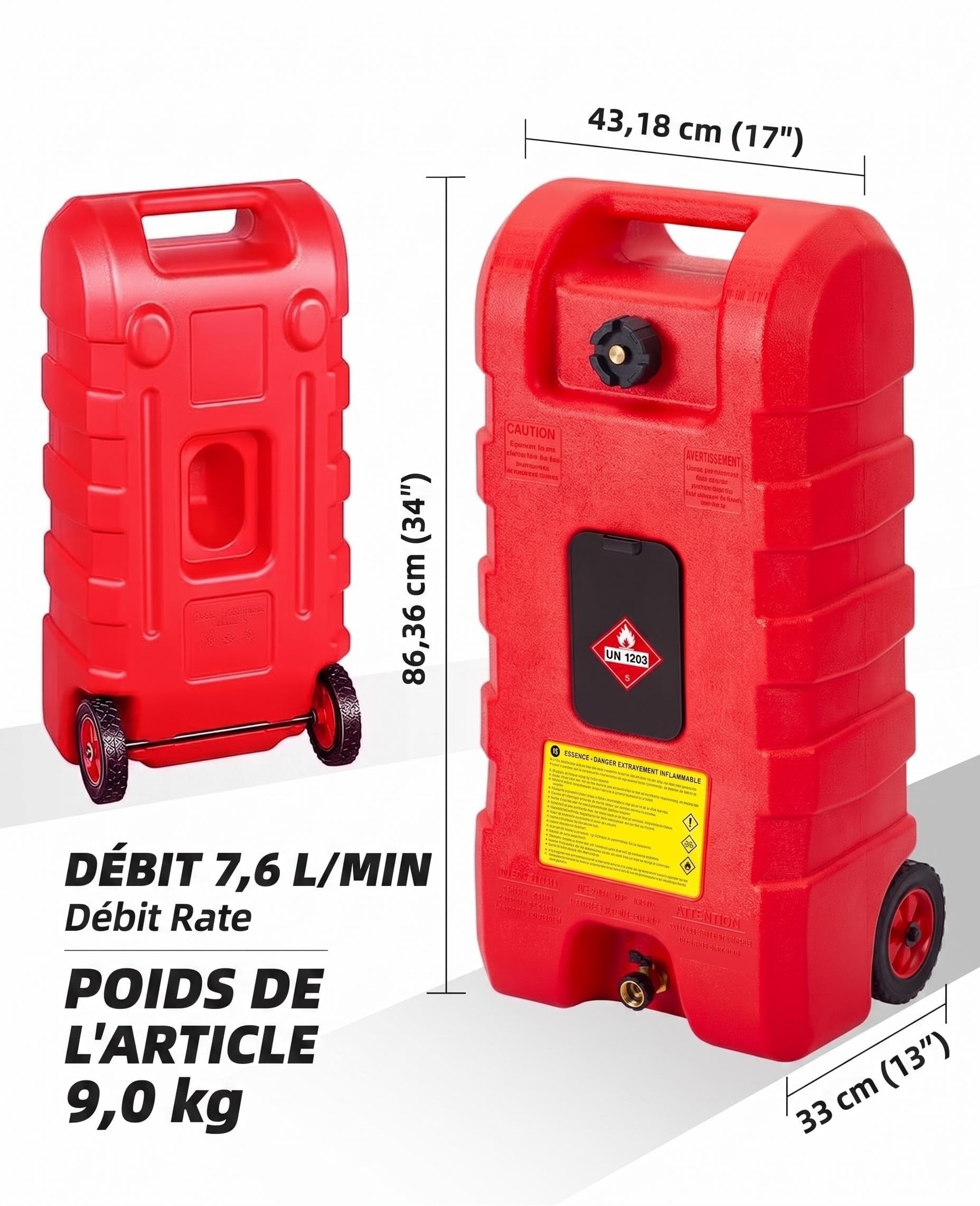 Garvee Réservoir Carburant 57L sur Roues avec Pompe Manuelle