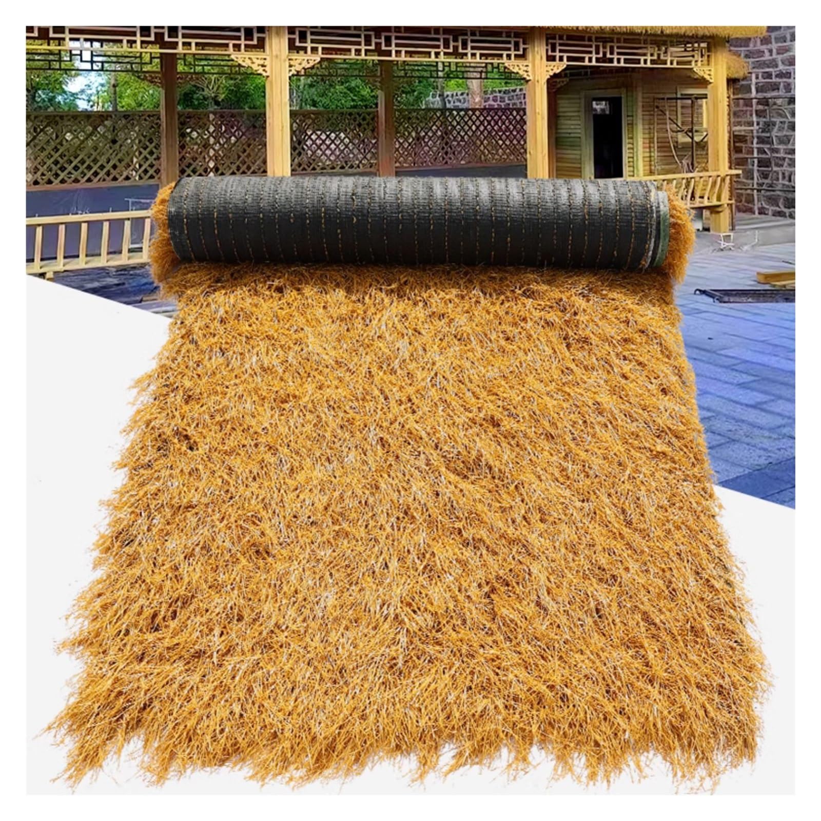 Tetto Di Paglia Nuovo Aggiornamento Rotolo Di Paglia Di Palma Hot Melt Tetto Usato Per Tiki Bar Gazebo Ombrellone Casa Tegole Decorazione (0.5 * 17m(1.6 * 55.7ft - 3