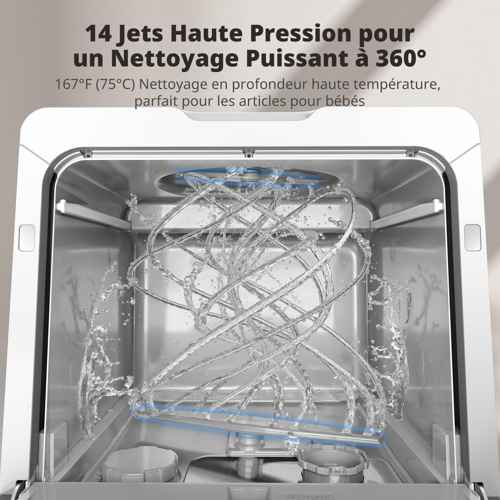AIRMSEN Mini Lave-Vaisselle de Table Portable 5L 8 Programmes Départ Différé 1-18h Adoucisseur d'Eau Sécurité Enfant