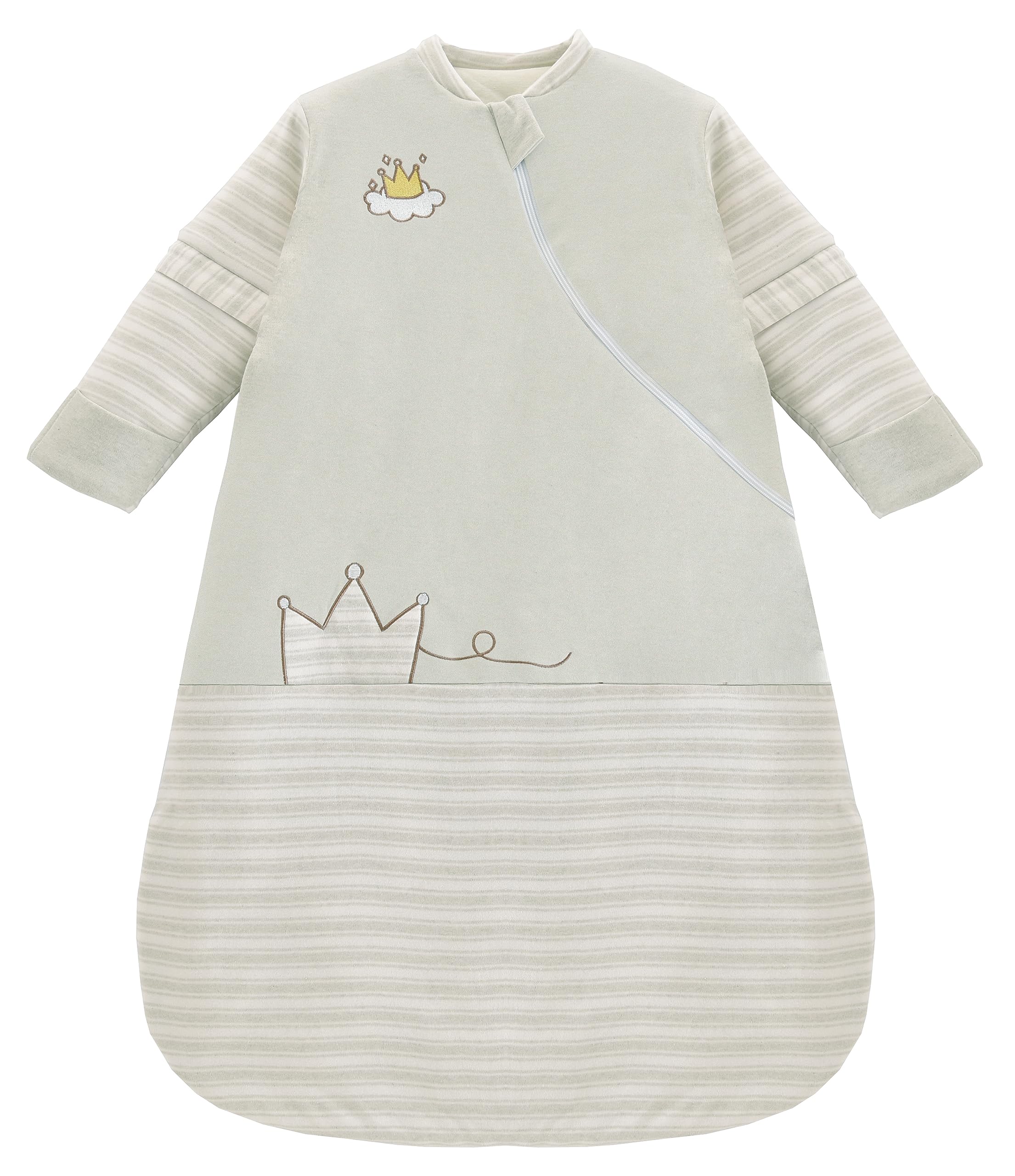 Chilsuessy Baby Schlafsack Winter mit abnembar Langarm Bio Baumwolle Babyschlafsack Kleine Kinder Ganzjahres Schalfsack Schlafanzug für Jungen und Mädchen, Krone/2.5 Tog, 75-90 cm
