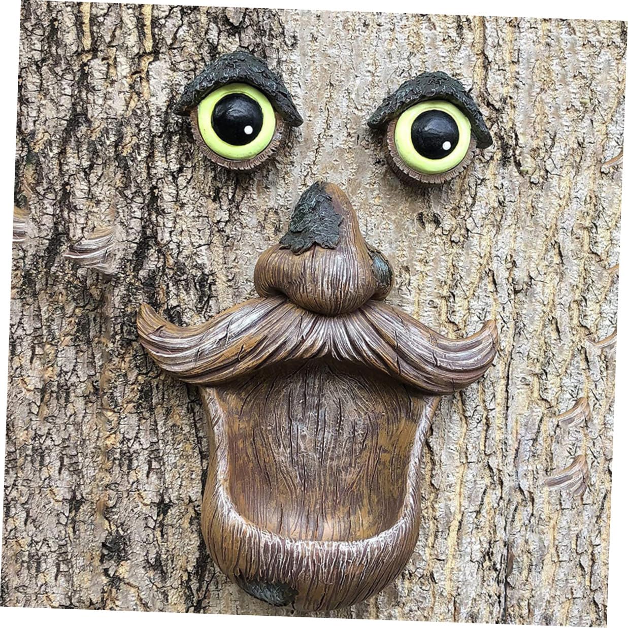 Veemoon Mangiatoia per Uccelli da Esterno Tree Face Occhi Luminosi, Contenitore per Alimentazione Uccelli, Decorazione da Giardino per Cortile e Osservazione Natura