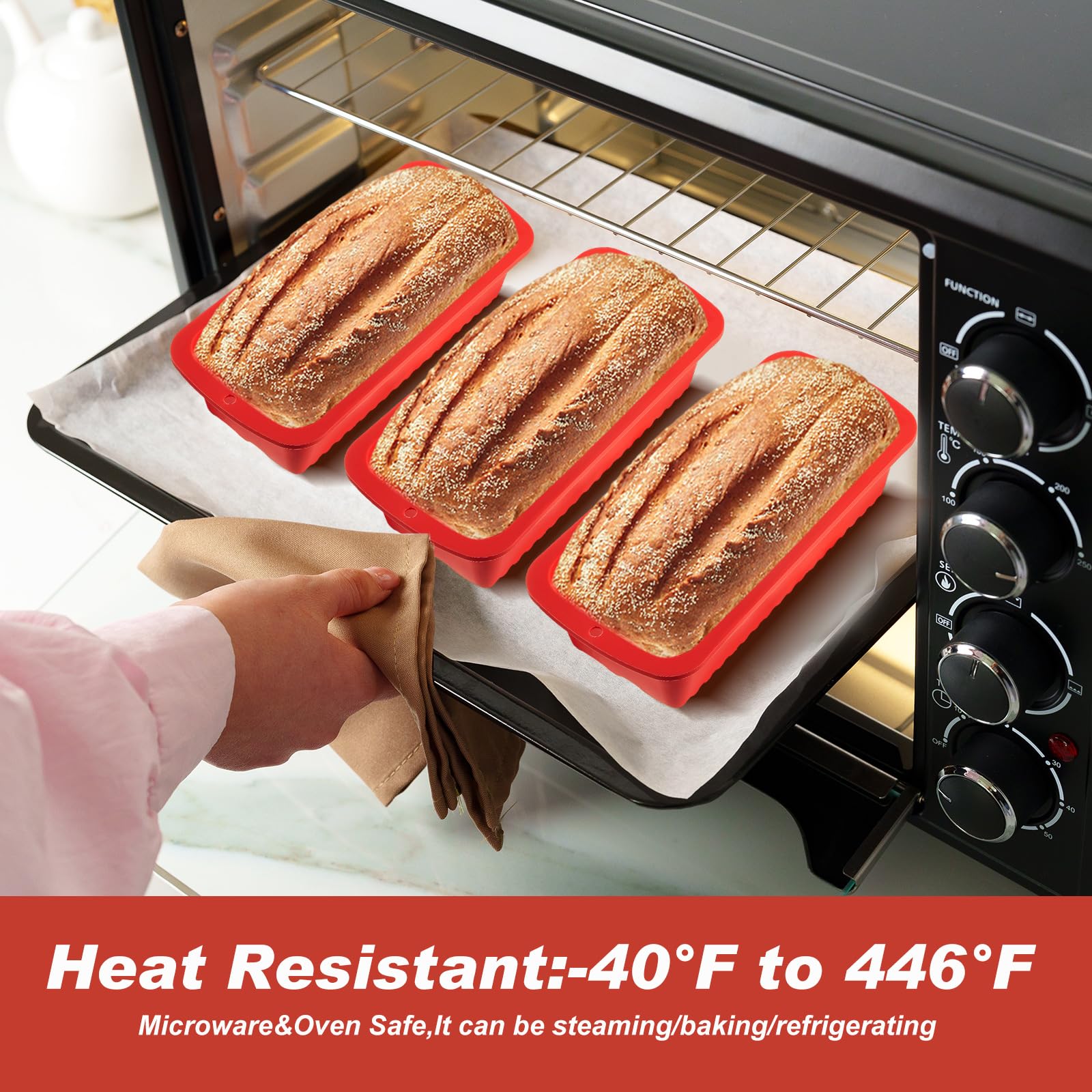 Willinglong 4 moldes rectangulares de silicona para pan de 22,8 x 12,7 cm, antiadherentes, mini moldes para pasteles, pan casero, pan y pastel de carne, color rojo
