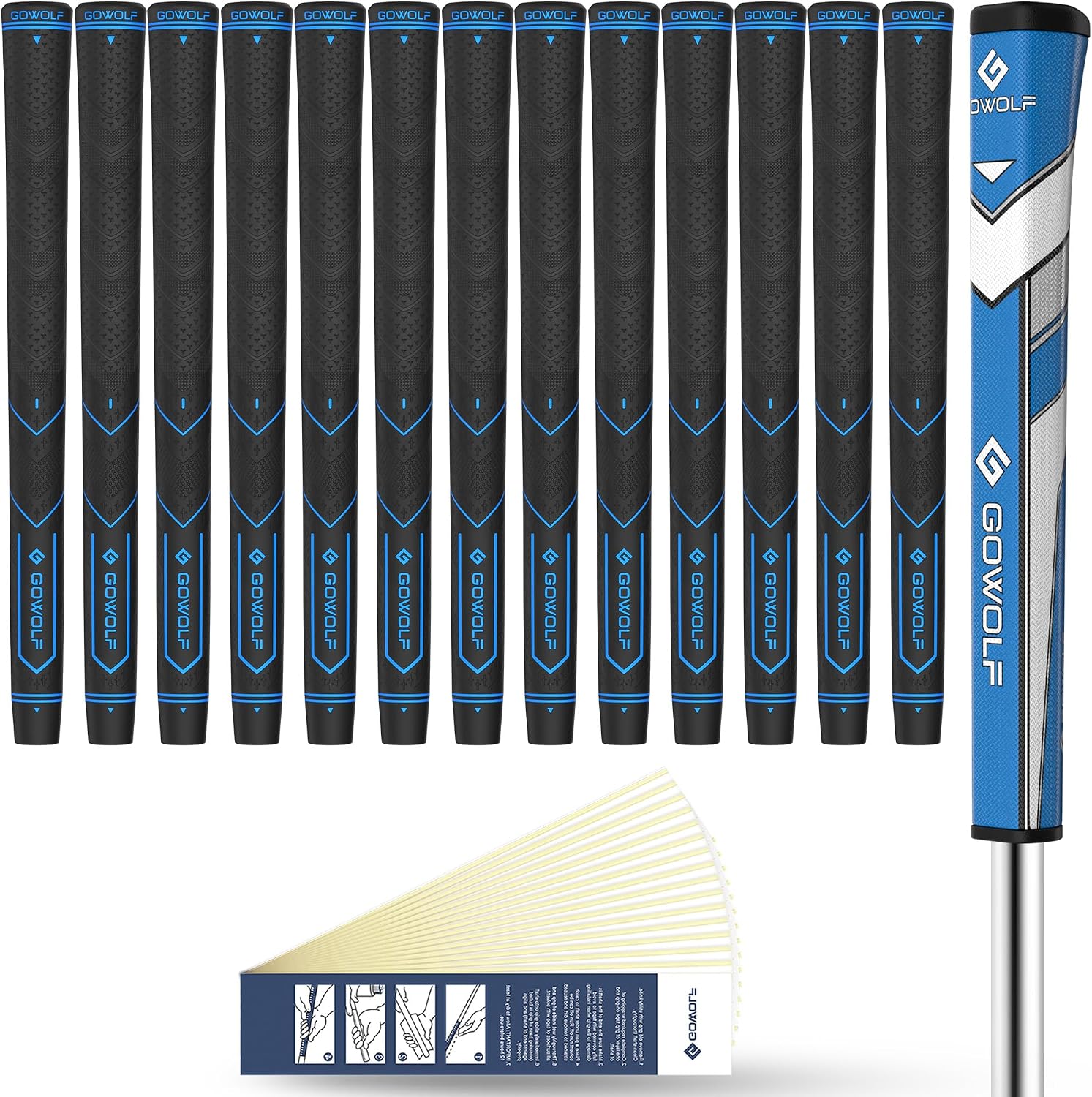 Gowolf Premium Rubber Golf Grips Set for Men - 13 Pack Including Putter Grip & Regripping Kit, Golf Club Grips with Advanced Texture for Maximum Control, Comfort, and Performance