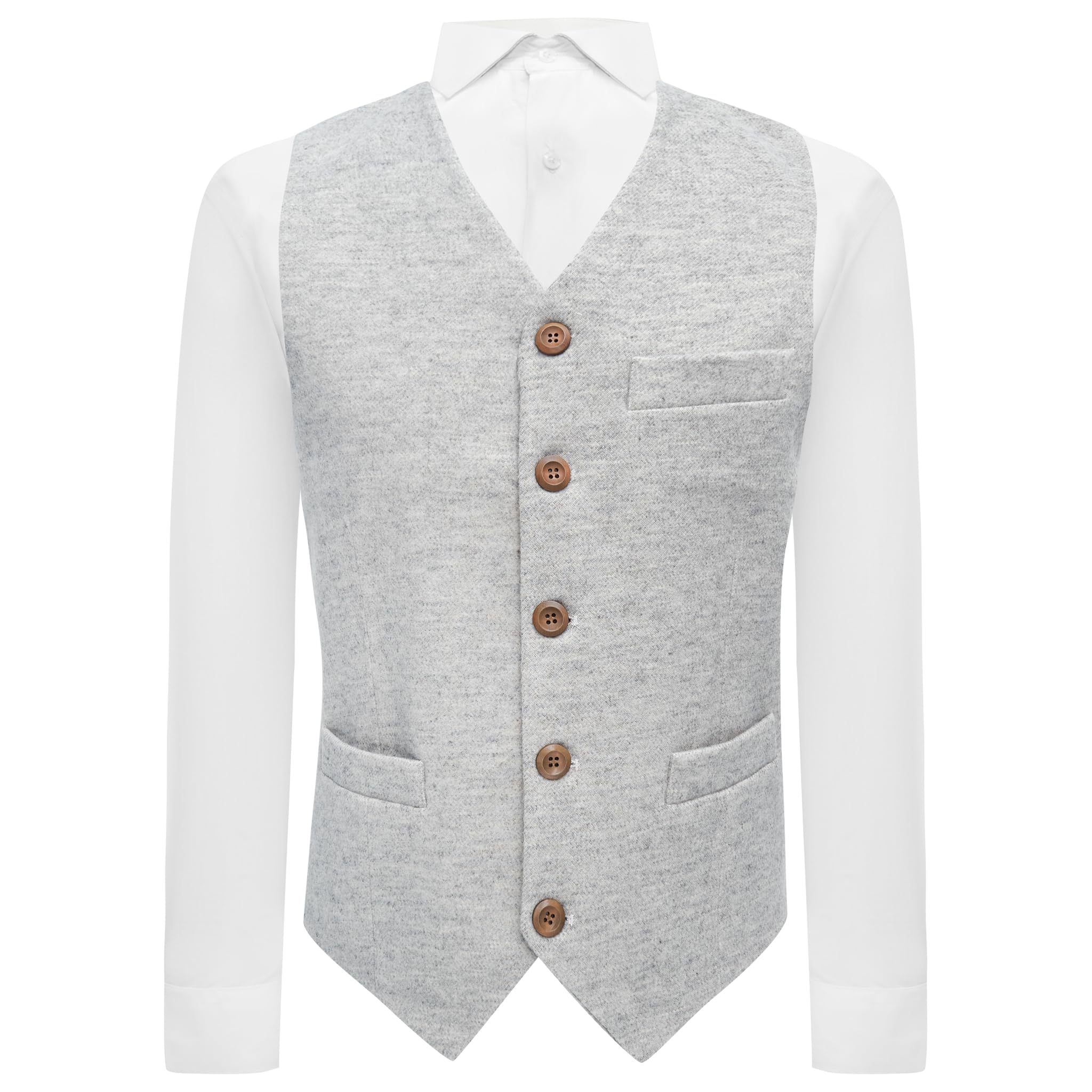 King & Priory Light Grey Donegal Tweed Waistcoat - S