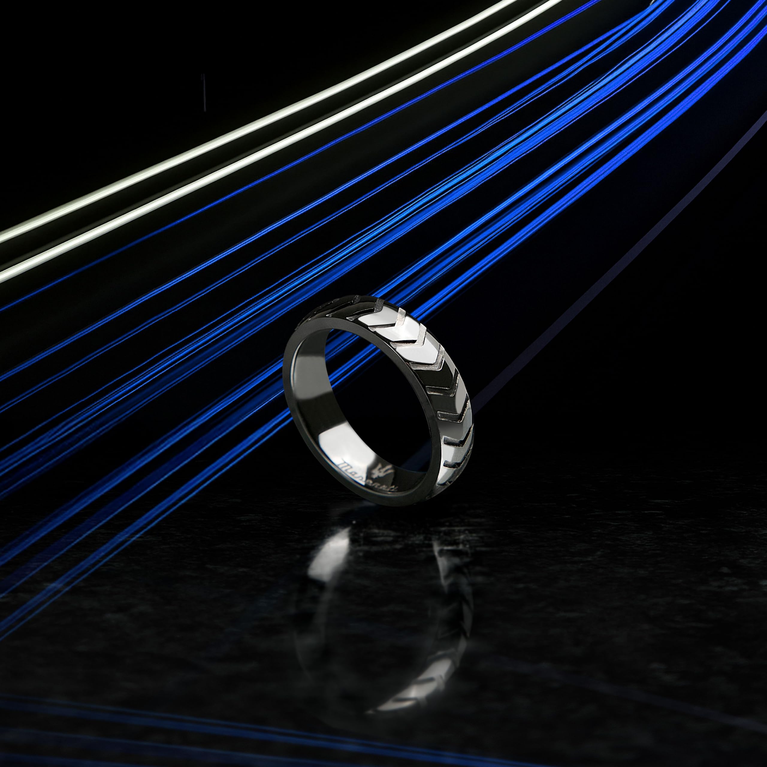 Maserati Anello Uomo in Ceramica, Nero, Collezione CERAMIC, Spina di Pesce