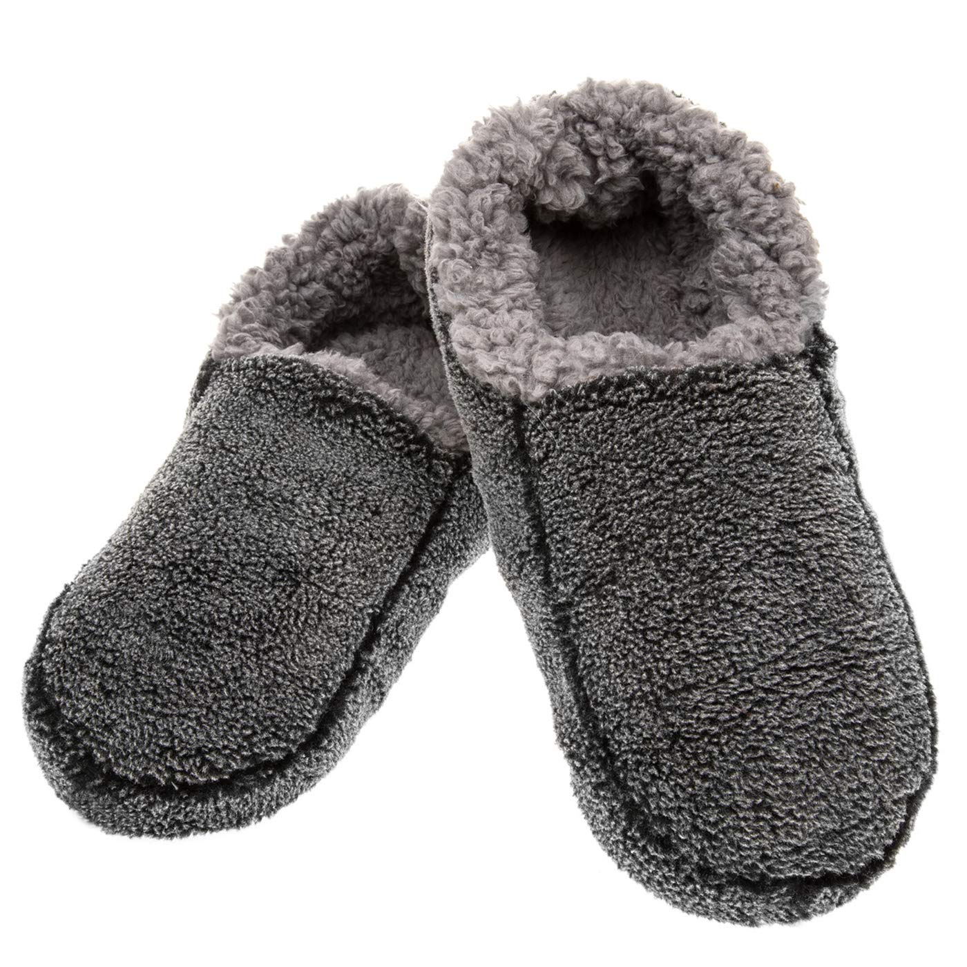 SnooziesSuper Soft Sherpa Men’s House Slippers – Two Tone, Charcoal, Large