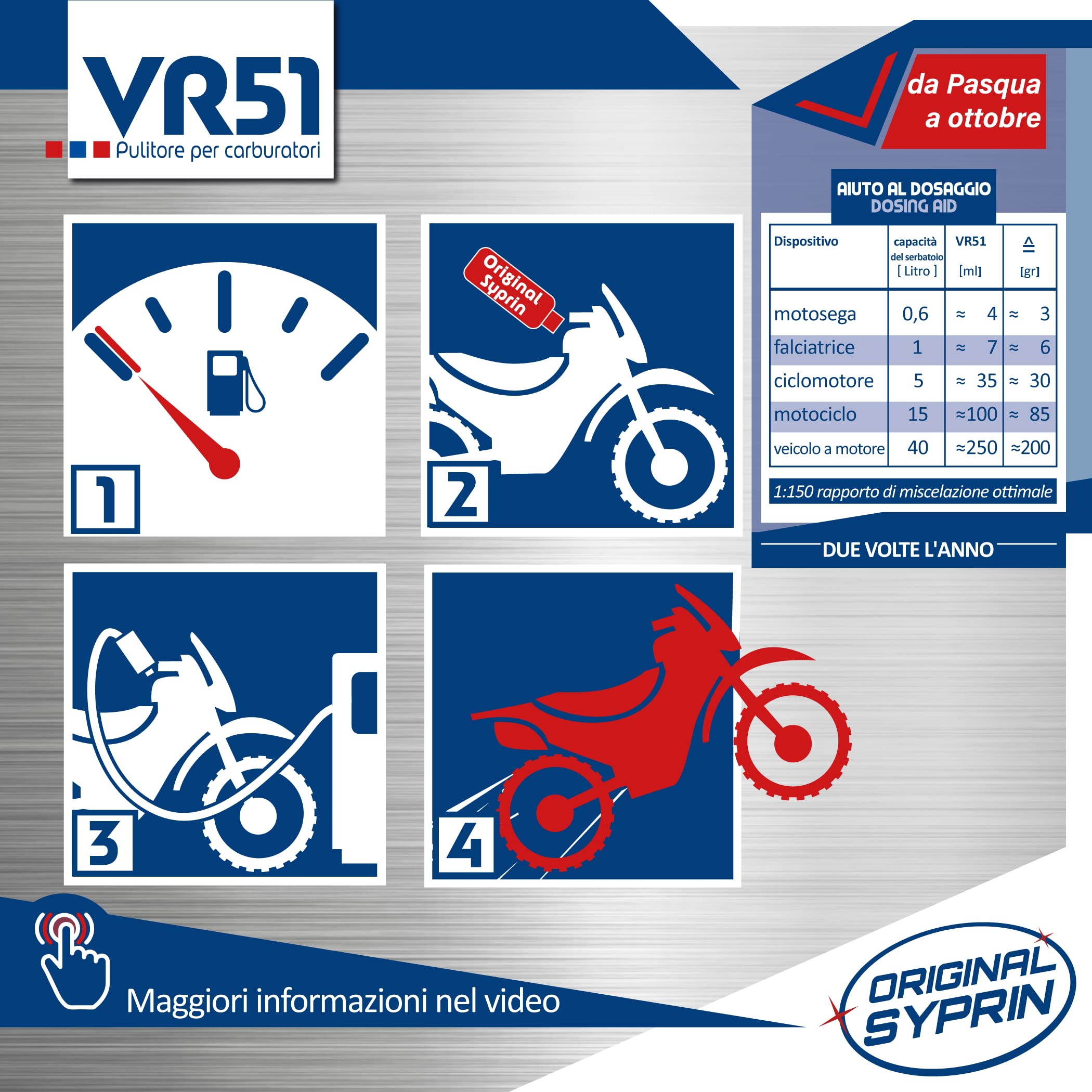 SYPRIN Originale Detergente per Carburatore VR51 per Motori a Benzina a 2 Tempi 4 Tempi- Adatto per Auto e Moto I Additivo per la Pulizia del carburatore Additivo 3x