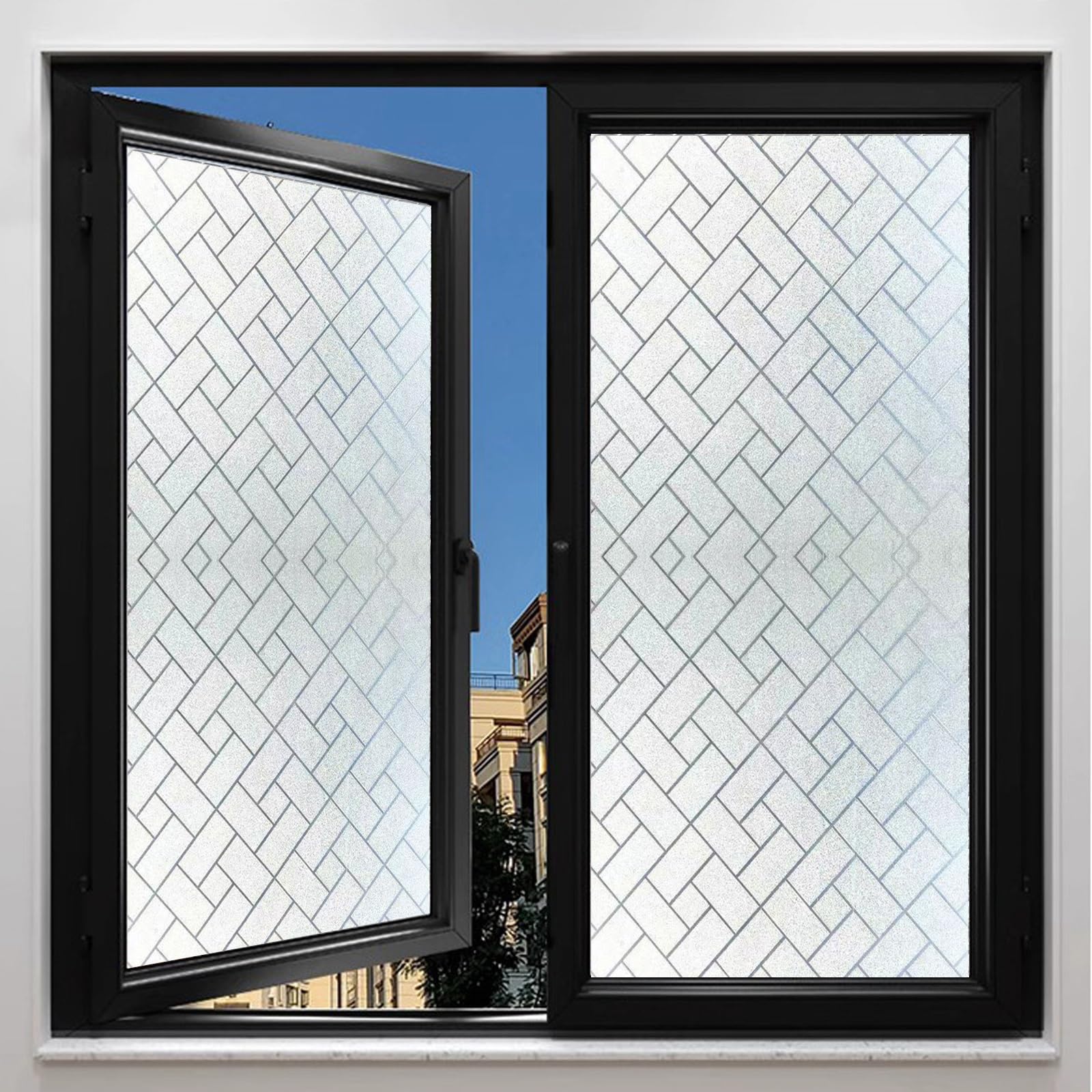 Lámina para Cristales 75 x 250 cm Efecto Esmerilado, Anti-UV, Privacidad Total, Fácil de Instalar Vinilos para Cristales, Vinilo para Ventanas para Hogar Oficina Tienda, Rejilla Oblicua