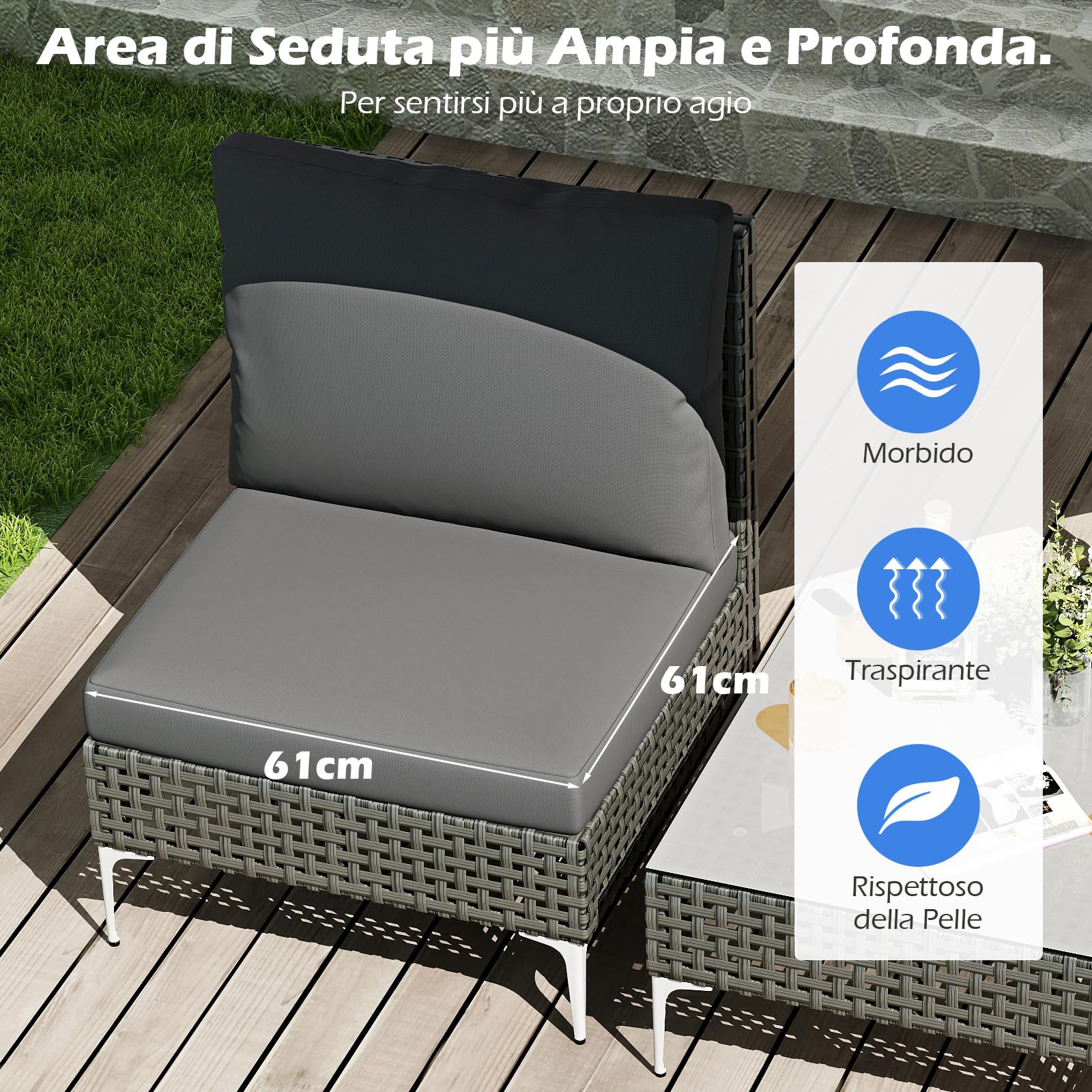 COSTWAY Tavolino e 2 Sedie da Giardino, Set da Conversazione in Rattan con Cuscini e Tavolino in Vetro Temperato, Set da Bistrò per Veranda, Balcone e Cortile (Stile 1)
