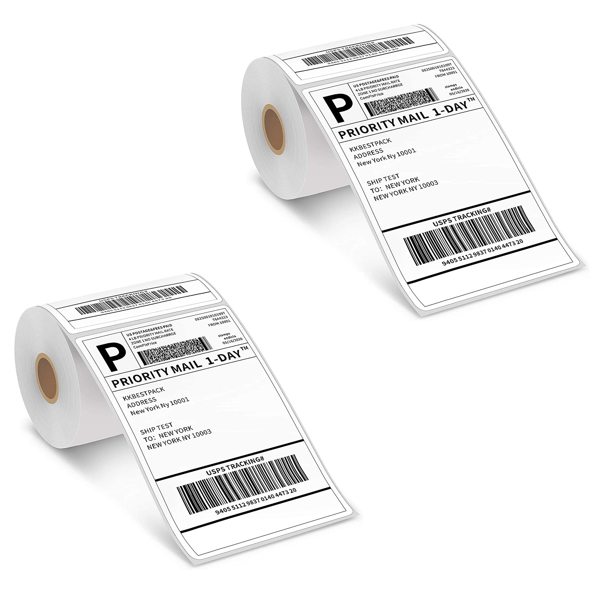 KKBESTPACK Lot de 2 rouleaux d'étiquettes d'expédition thermique directe 10,2 x 15,2 cm – Blanc vif 250 étiquettes par rouleau (500 étiquettes au total)