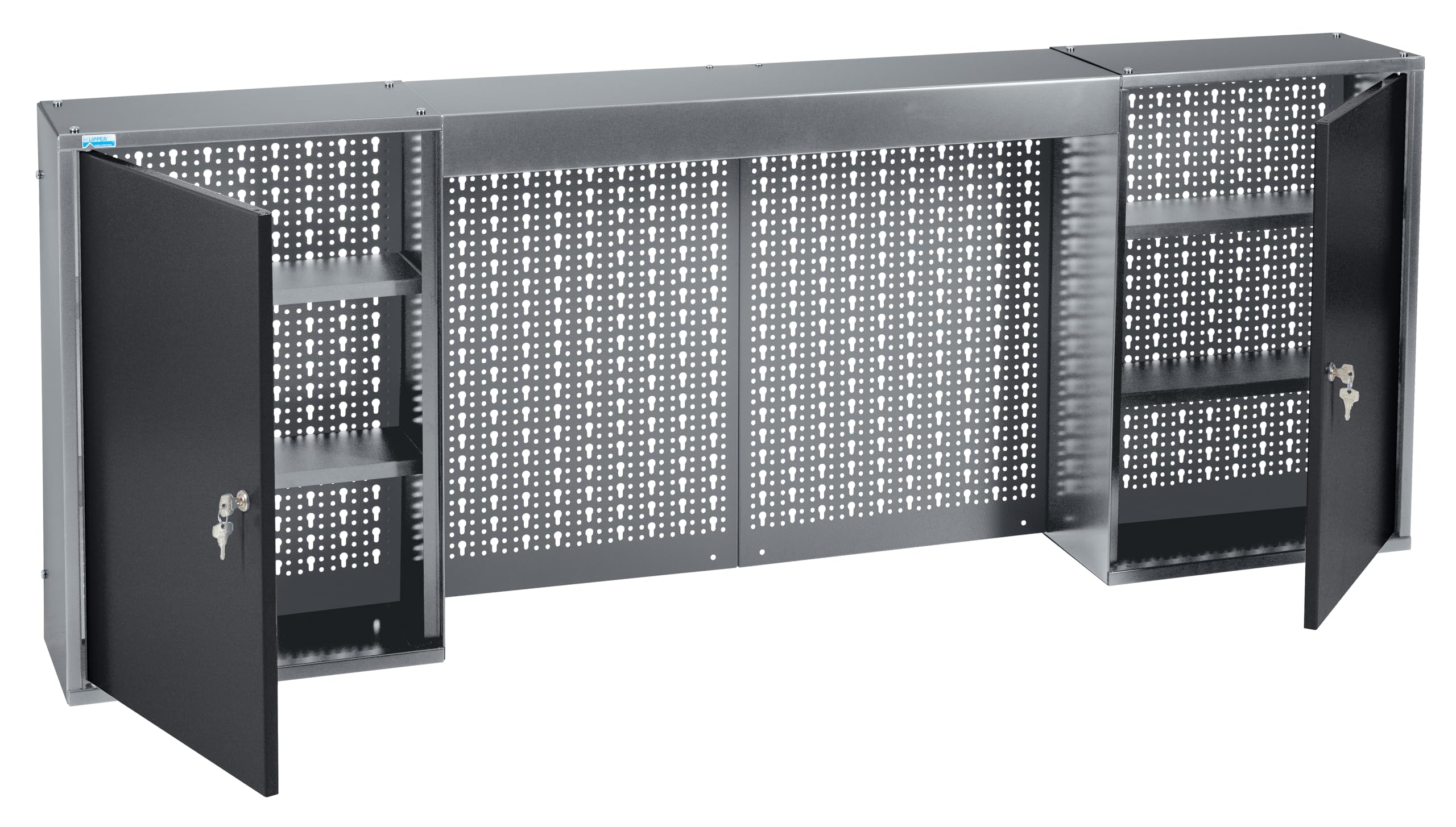 Küpper Hängeschrank 70409, 160 cm breit, inkl. Fachböden, verschließbare Türen und Lochrückwände (Schwarz)