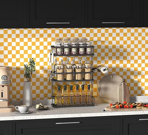 Miniatura 17 de Papel tapiz moderno de mosaico blanco y negro, papel de contacto a cuadros, autoadhesivo, de 17.7 x 118 pulgadas, papel tapiz de celosía