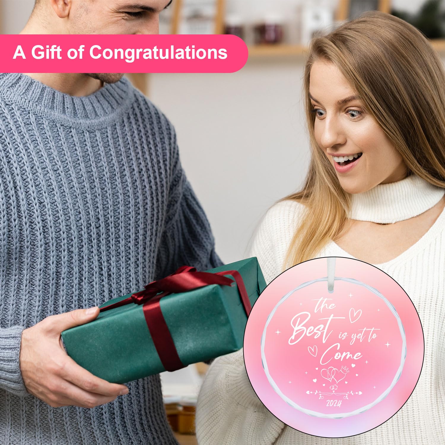 Engagement Gift for Couples 2024, Engagement Ornament Newly Engaged Couples Happy Engagement Just Bride to Be Gifts for Her Glass Engagement Plaque Decorations with Box - Image 4