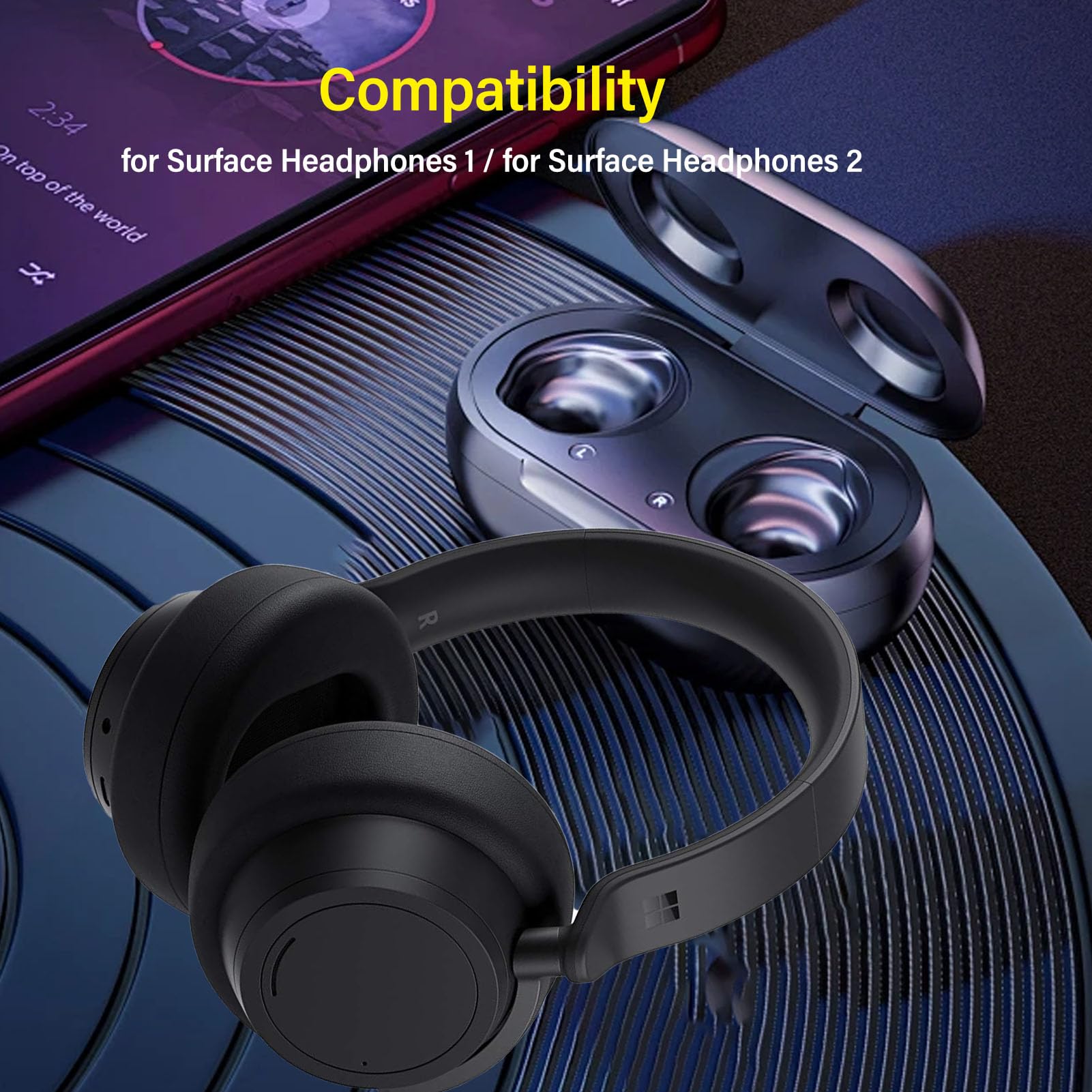 Almohadillas de Auriculares de Repuesto para los Headphones 1 y 2, Almohadillas Suaves de Cuero proteico con Espuma viscoelástica, Aislamiento acústico Mejorado y Ajuste (Negra)