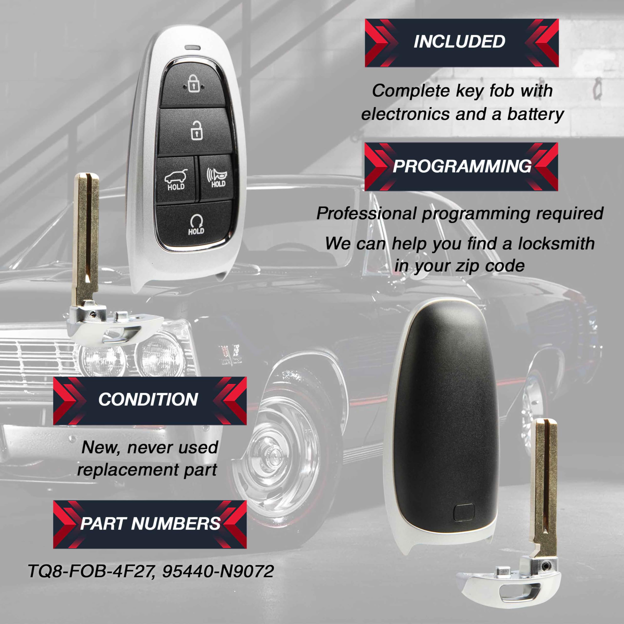 Telecomando di ricambio a 5 pulsanti Smart per Hyundai Tucson 2021-2024 (TQ8-FOB-4F27, 95440-N9072)
