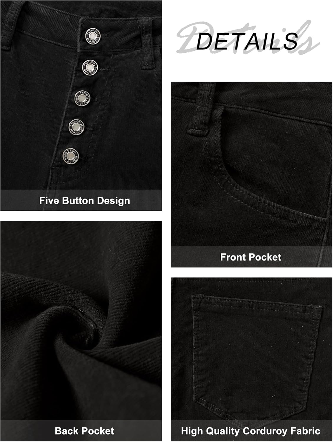 Corduroy Pants Women High Waist Flare Pant Casual Baggy Bell Bottom Pants Wide Leg Trouser Black US 16 - Image 5