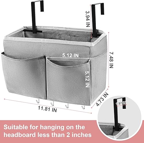 Miniatura 8 de Retyion Bolsa de almacenamiento para mesita de noche con 4 ganchos, organizador colgante multifunción para cabeceros, literas, cama de hospital