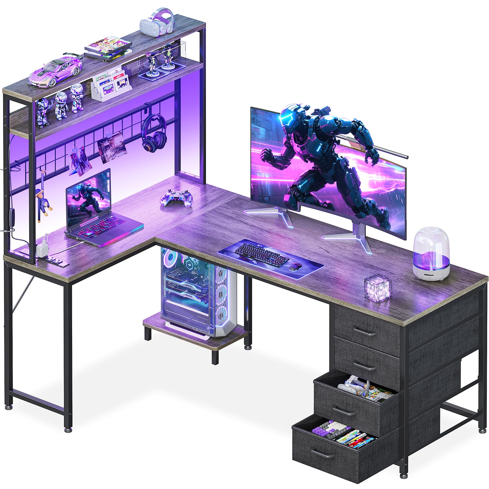 Amazon.com: AODK L Shaped Gaming Desk with Hutch, 59