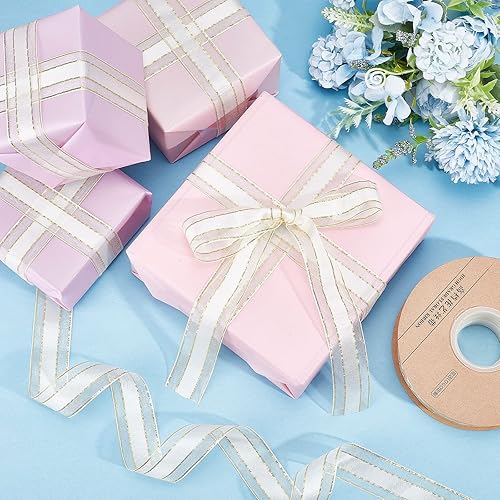 Miniatura 6 de GORGECRAFT Cinta de oro amarillo de 20 yardas, cinta de malla con alambre de organza transparente de 1 pulgada, cinta metálica con purpurina