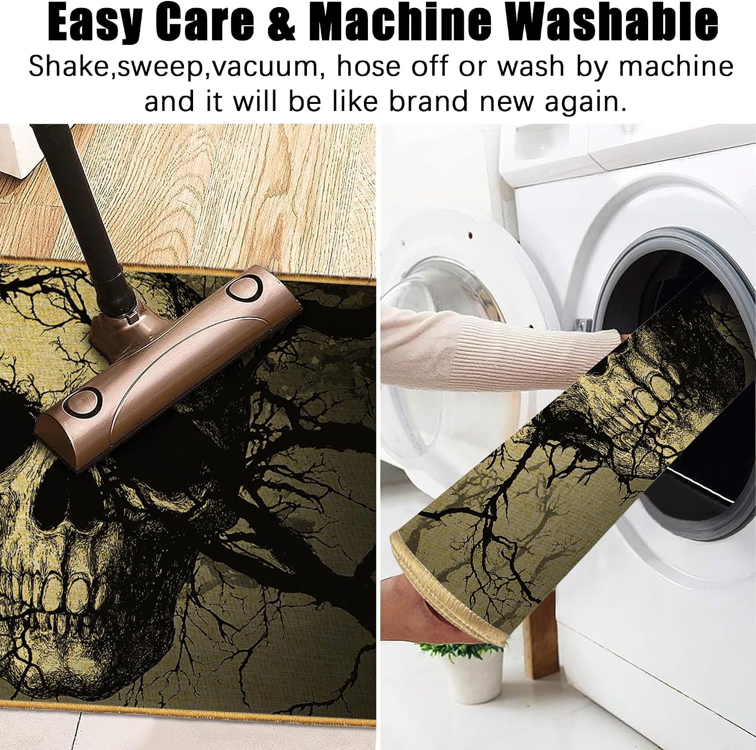 Goth Skull Tree Doormat Outdoor Entrance,Halloween Black Skeleton Front Door Mat Decorative Indoor Outdoor Non-Slip Entryway Rug for Home Entrance Outside Entry Floor Patio 17x29 Inch
