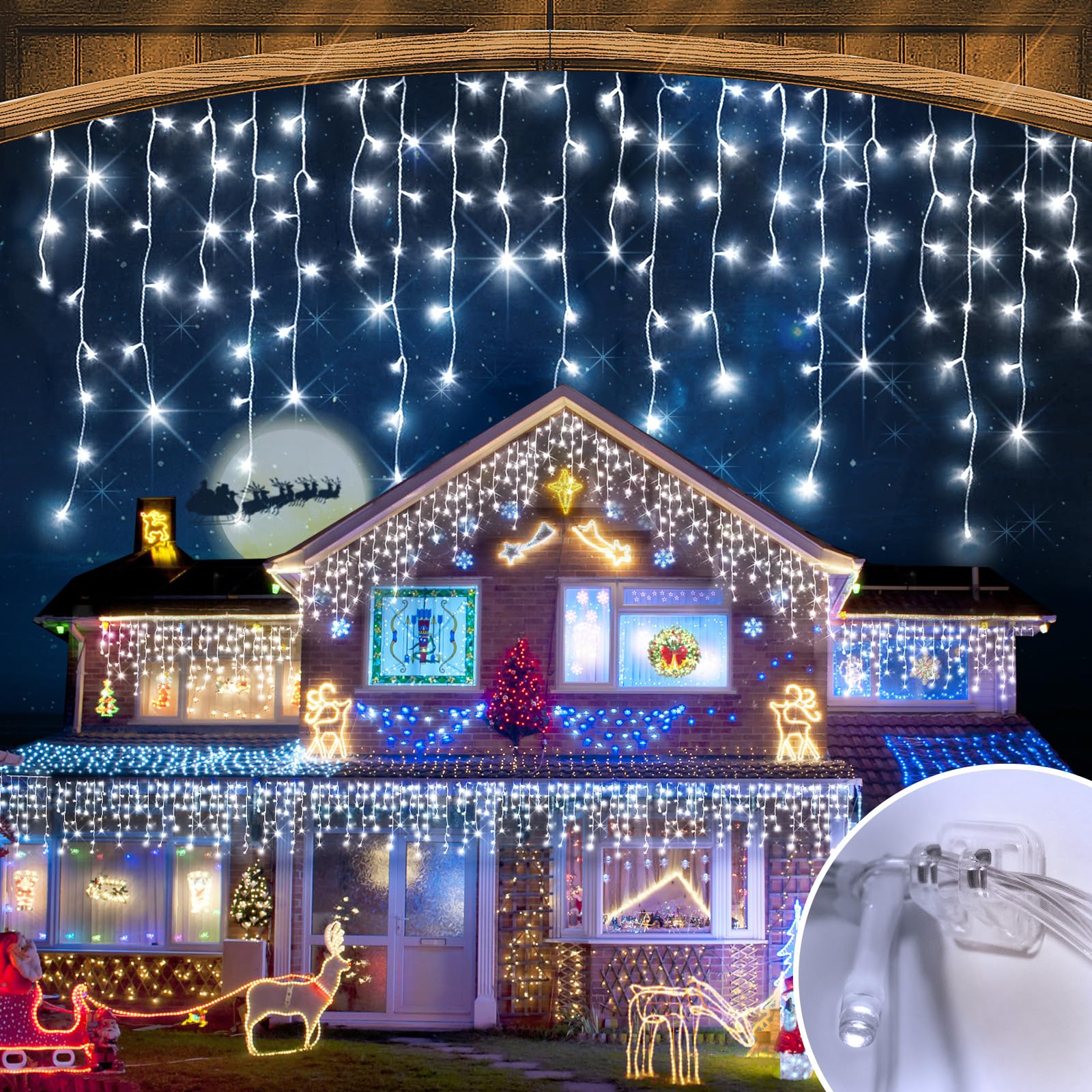 JEAYYDSI 164FT Icicle Lights 1512LED 50M Christmas Lights Outdoor LED Fairy String Light 12 Lighting Modes with Timer Memory Waterproof Christmas Light for Yard Roof Party Holiday Wedding Garden Decor