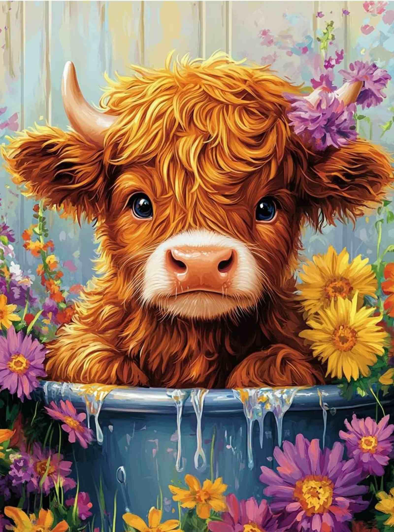 HKLIOPU Highland Cow Cross Stitch Kits for Adults,11CT Printed Cross Stitch Kits,Flowers Stamped Embroidery Kits for Adults Wall Art Home Decoration 12x16inch