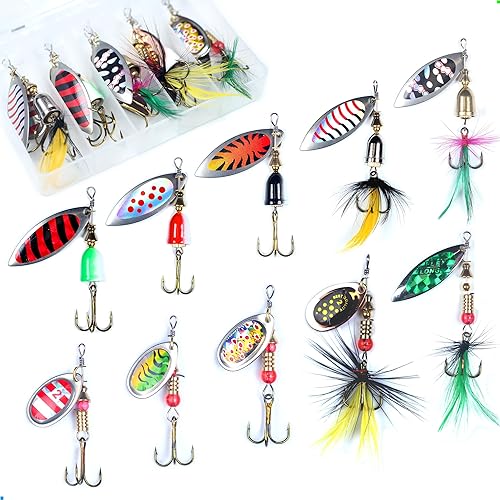Miniatura 9 de 10/30 piezas Señuelo de pesca Spinnerbait con Ganchos Triples Plumados Señuelos de Cola de Gallo Señuelos de Cuchara para Lubina Salmón Trucha Cebos
