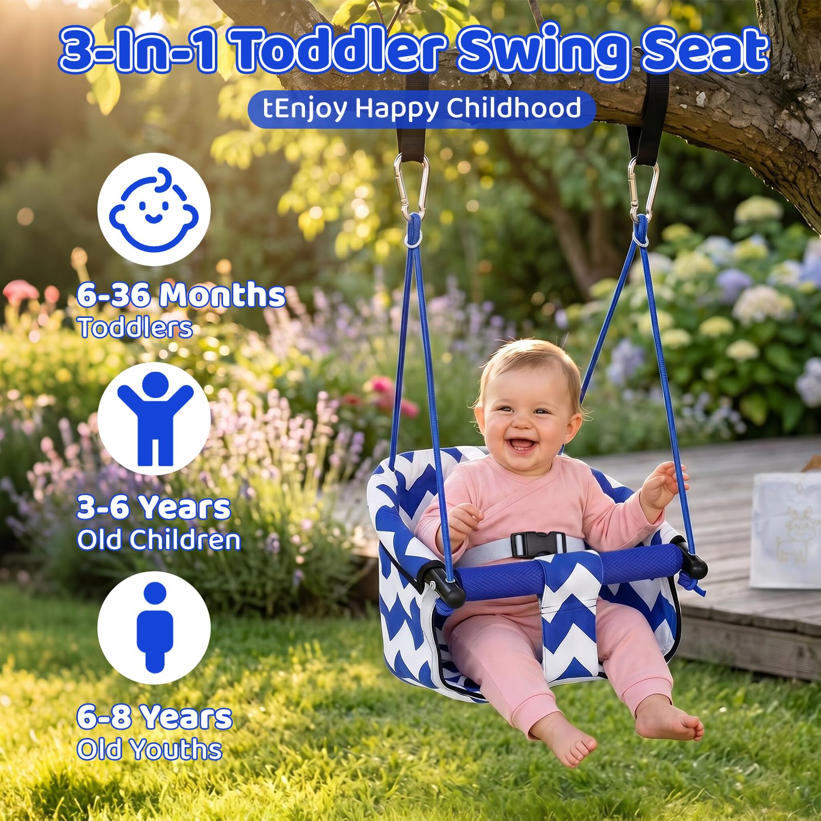 Balancoire Bebe,Siege Balancoire Bebe pour Intérieure et Extérieure Dès 6 Mois et Plus,Balancoire Exterieur avec Ceinture De Sécurité Et Corde Réglable,Balancoire Enfant Résistante jusqu'à 100KG+