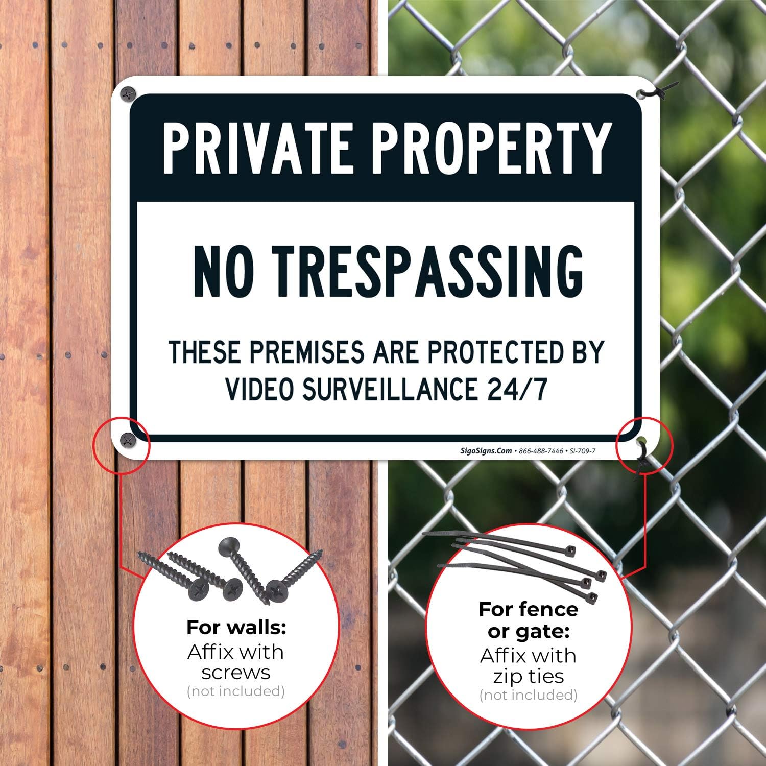 Private Property No Trespassing Sign - (4 Pack) - Video Survelliance Sign | 10x7 Inches,Rust Free 0.40 Aluminum, Fade Resistant, Indoor/Outdoor Use, Made in USA
