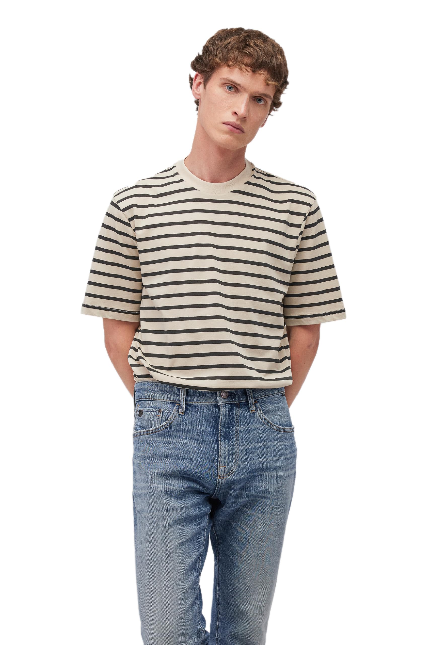 Mavi Men's Stripe Tee T-Shirt, Pelican, S, Pelican, S