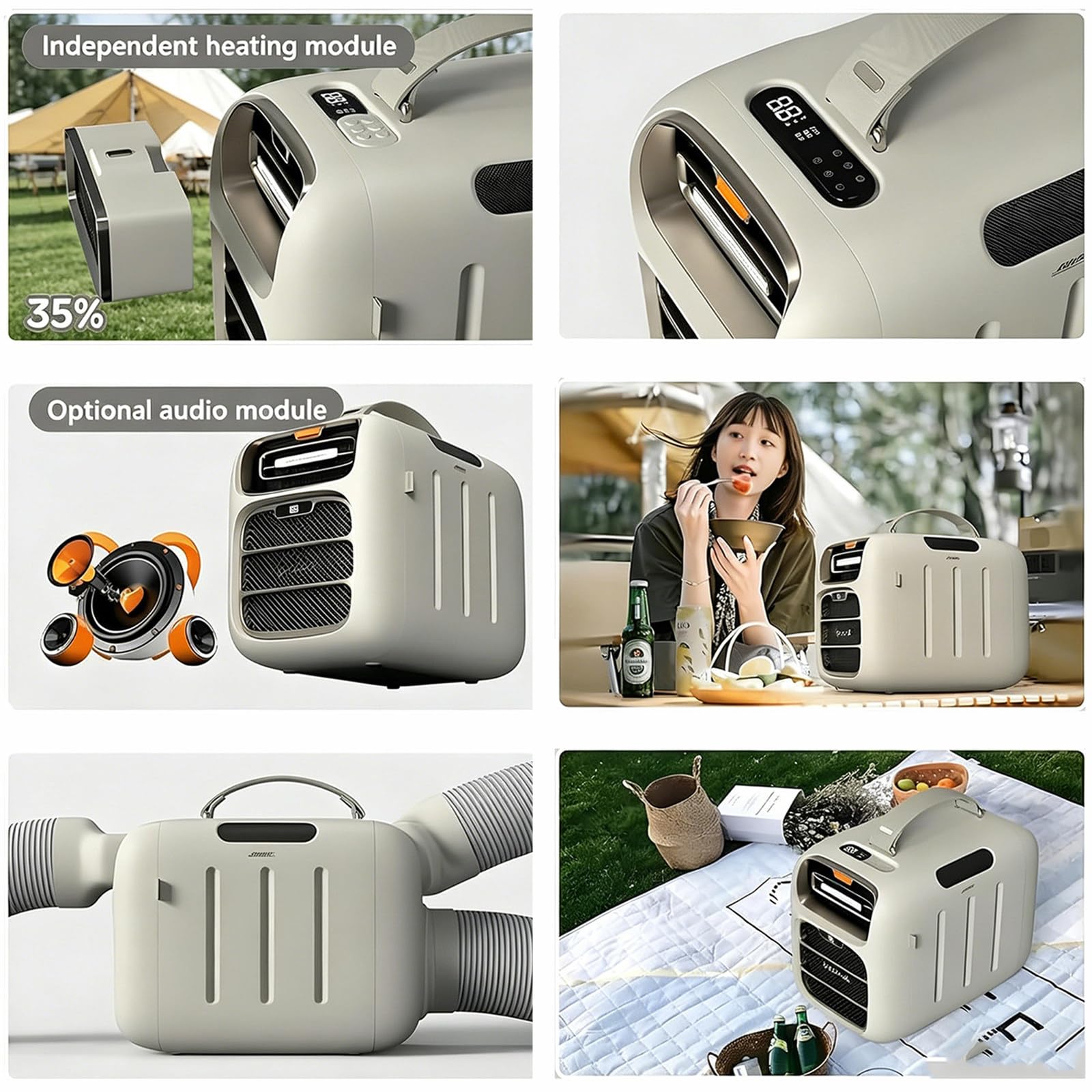 1400W Aire acondicionado mano tiendas campaña,3velocidades Cold+Heat