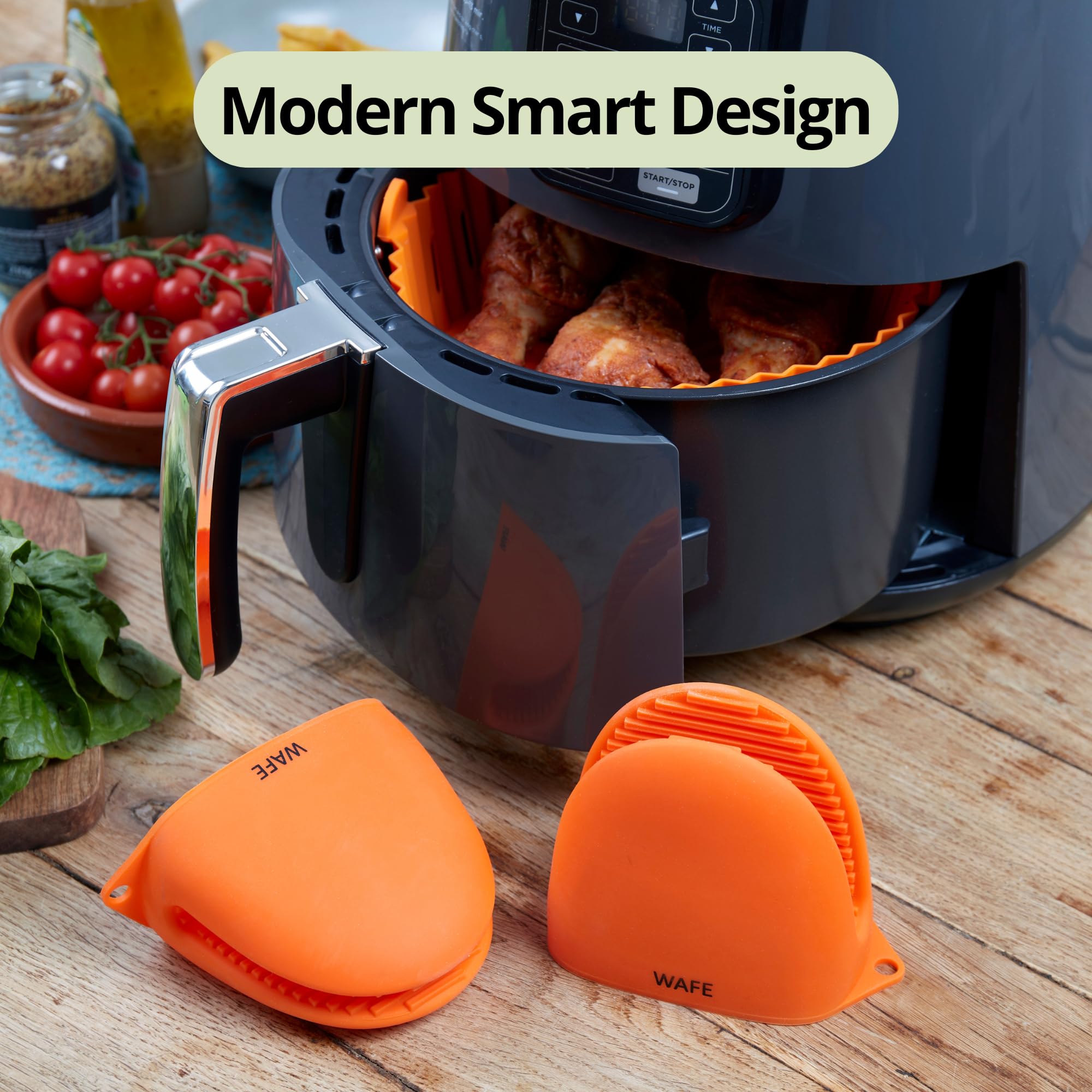 WAFE Mini ovenhandschoenen voor heteluchtfriteuse - 2 siliconen vingergrijpers keukenwanten - hittebestendige knijphoezen voor koken, BBQ, grillen - Eén maat past iedereen, dubbele hand pannenhouder w