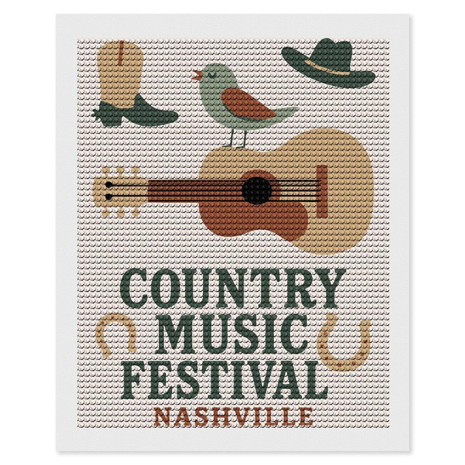 Junmoney Country Music Festival Nashville DIY Diamond Art Canvas Kit 16"x20", Adhesive Canvas, Easy to Enjoy, Farmhouse Decor, Festive Craft Gift