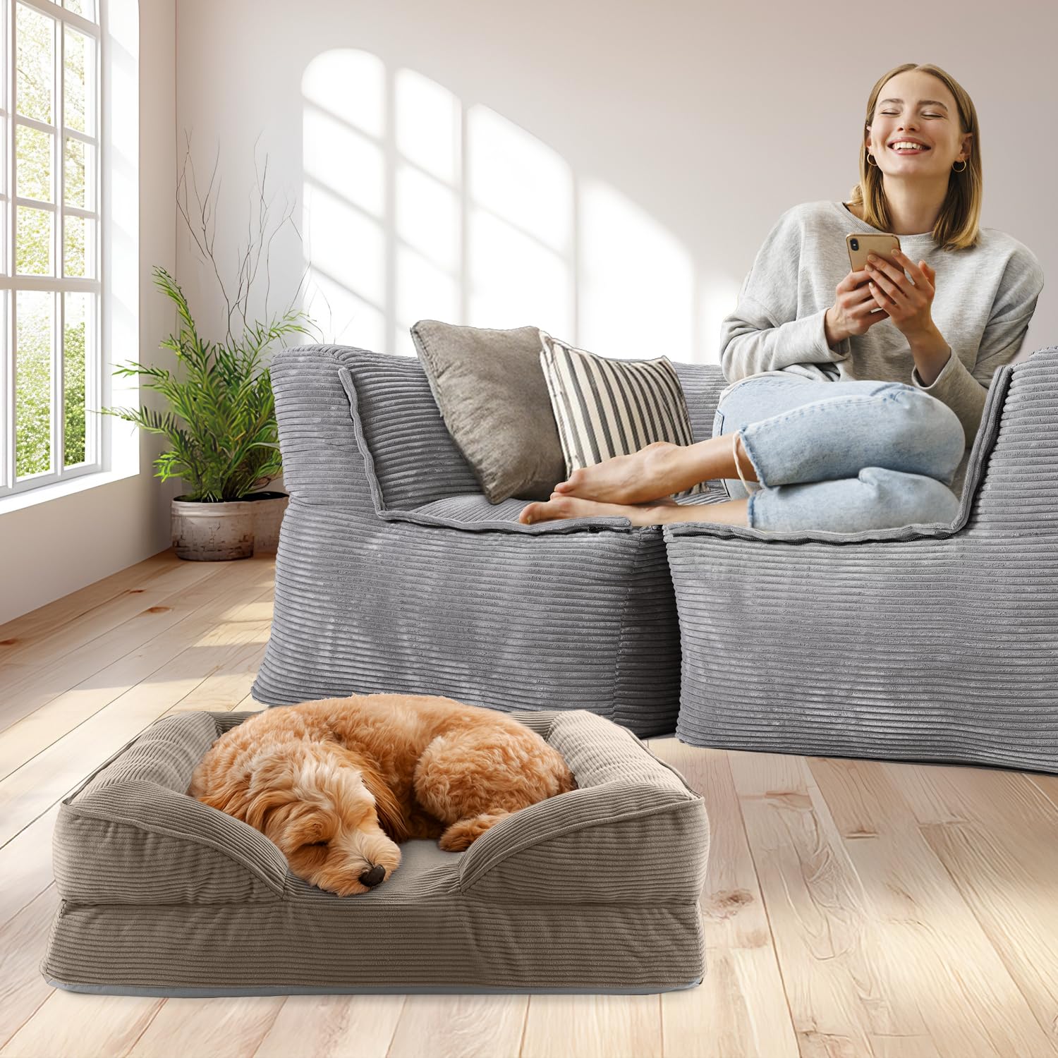Lumaland Ortopedyczne legowisko dla psa ze sztruksu | ergonomiczna sofa dla psa 70 x 60 cm – dla małych psów | spód antypoślizgowy | wypełnienie i poszewka nadaje się do prania | koszyk dla psa z