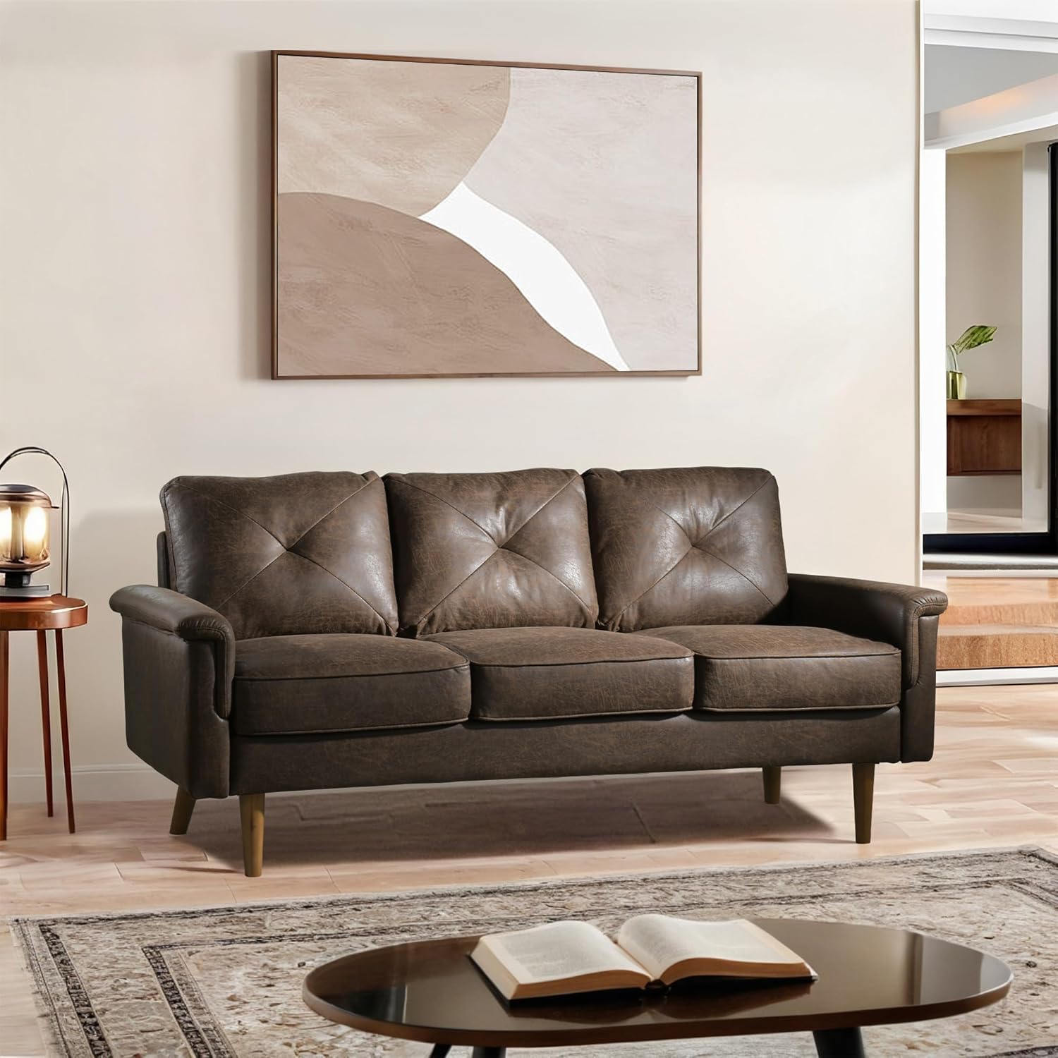 71.6" Sofa Couches for Living Room with Deep Seat, 3 Seats Modern Couch for Bedroom Comfy, Mid Century Modern Loveseat Sofa Couch, Brown
