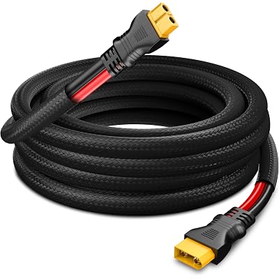 XT60 Extension Cable(12AWG 3FT), XT60 Male to Female Extension Cable with Flame Retardant Sleeve,Injection Molded XT60 Adapter Wire for Portable Power Station Solar Panel Generator RC Battery